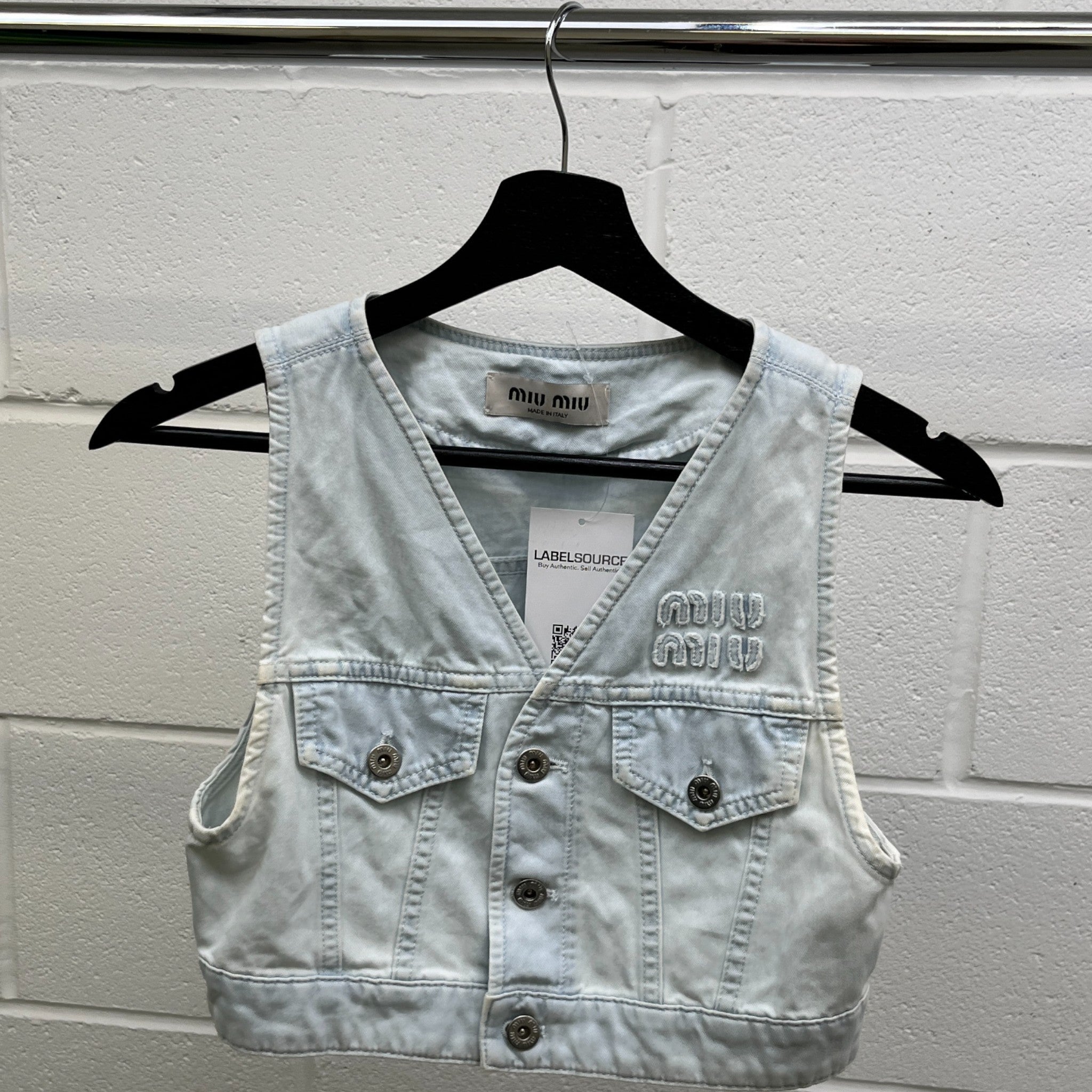 Women's Cropped Denim Logo Waist Coat Top Blue Size XS