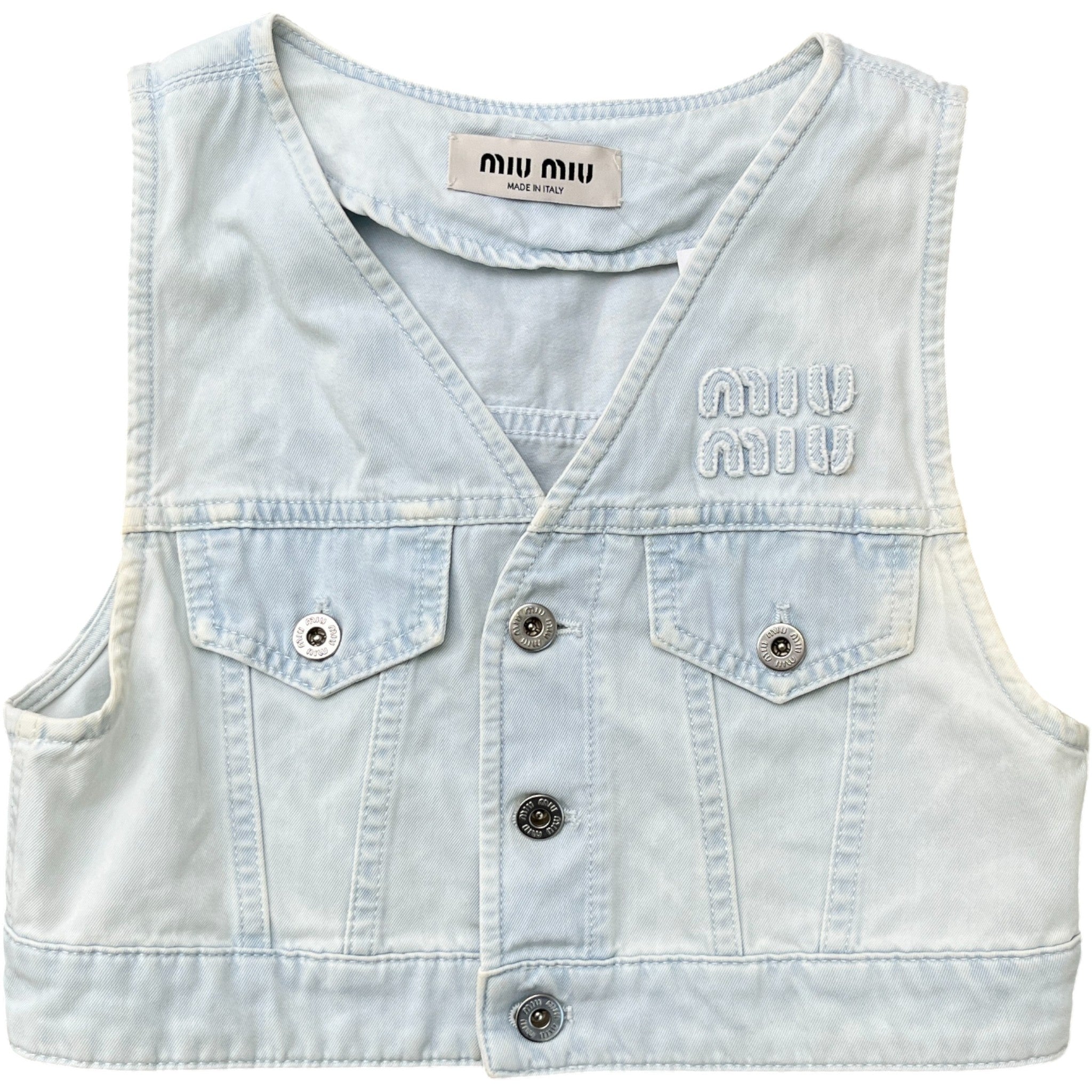 Women's Cropped Denim Logo Waist Coat Top Blue Size XS