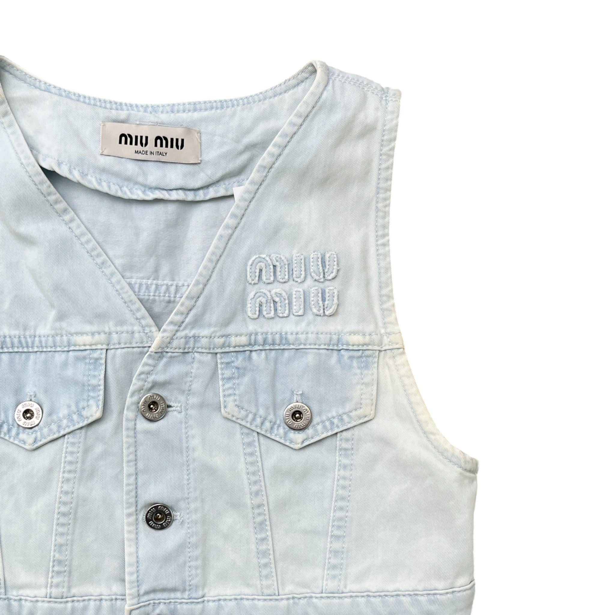 Women's Cropped Denim Logo Waist Coat Top Blue Size XS