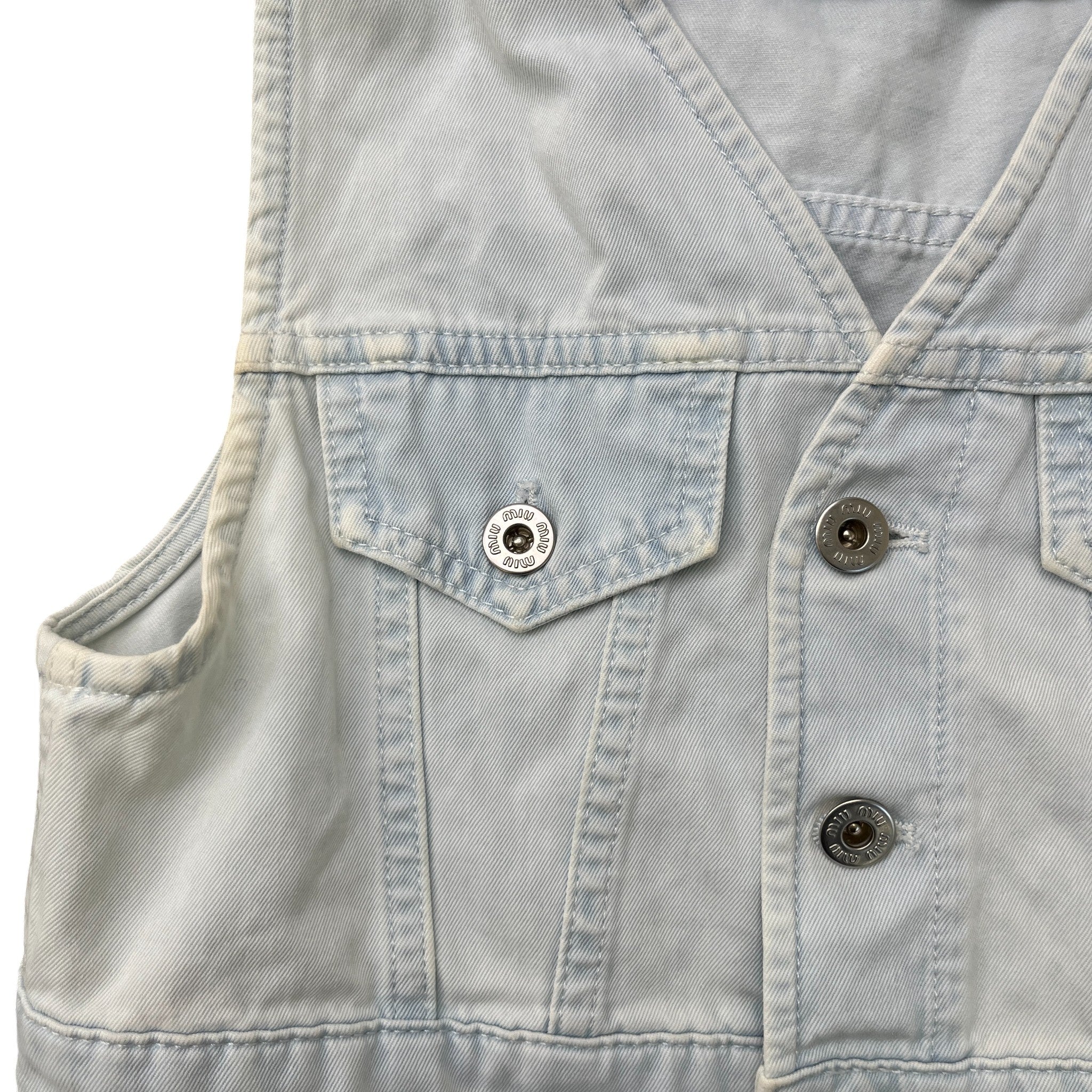 Women's Cropped Denim Logo Waist Coat Top Blue Size XS