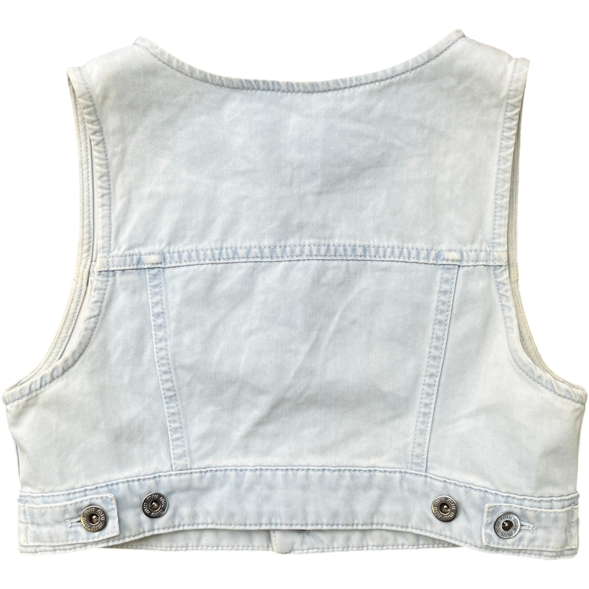 Women's Cropped Denim Logo Waist Coat Top Blue Size XS