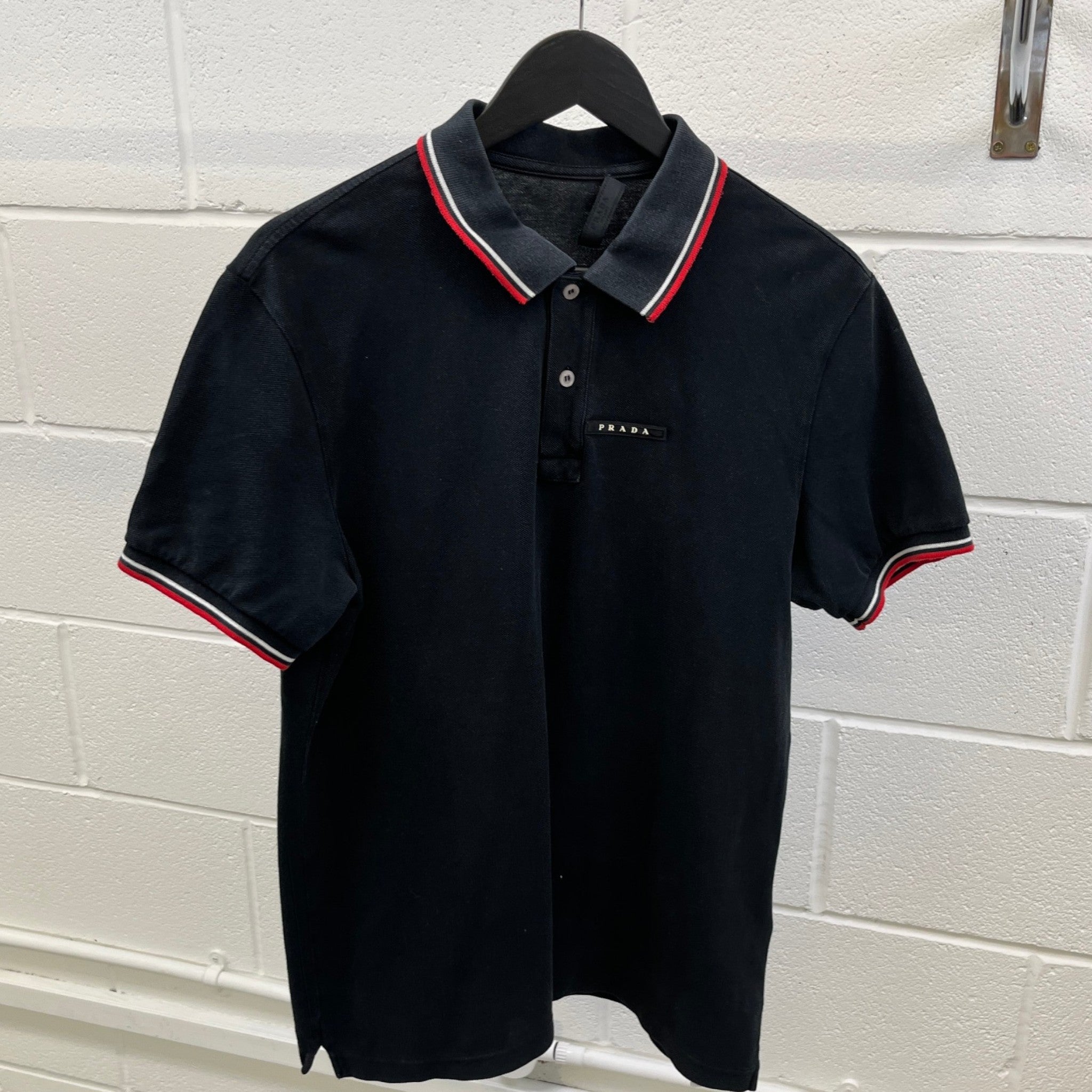 Men's Plaque Logo Polo Shirt Black Size XL