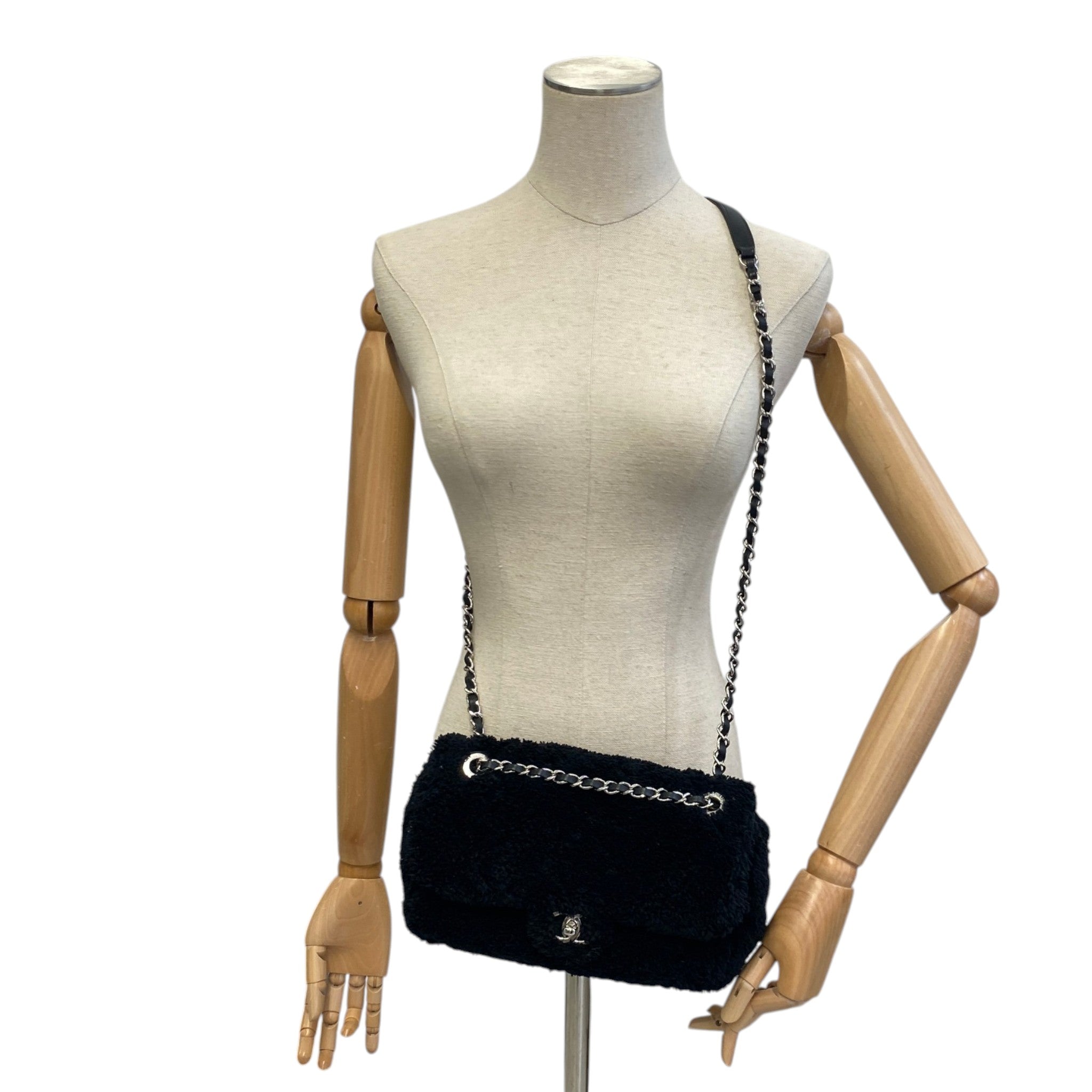 Women's Shearling Classic Fur Single Flap Bag Black