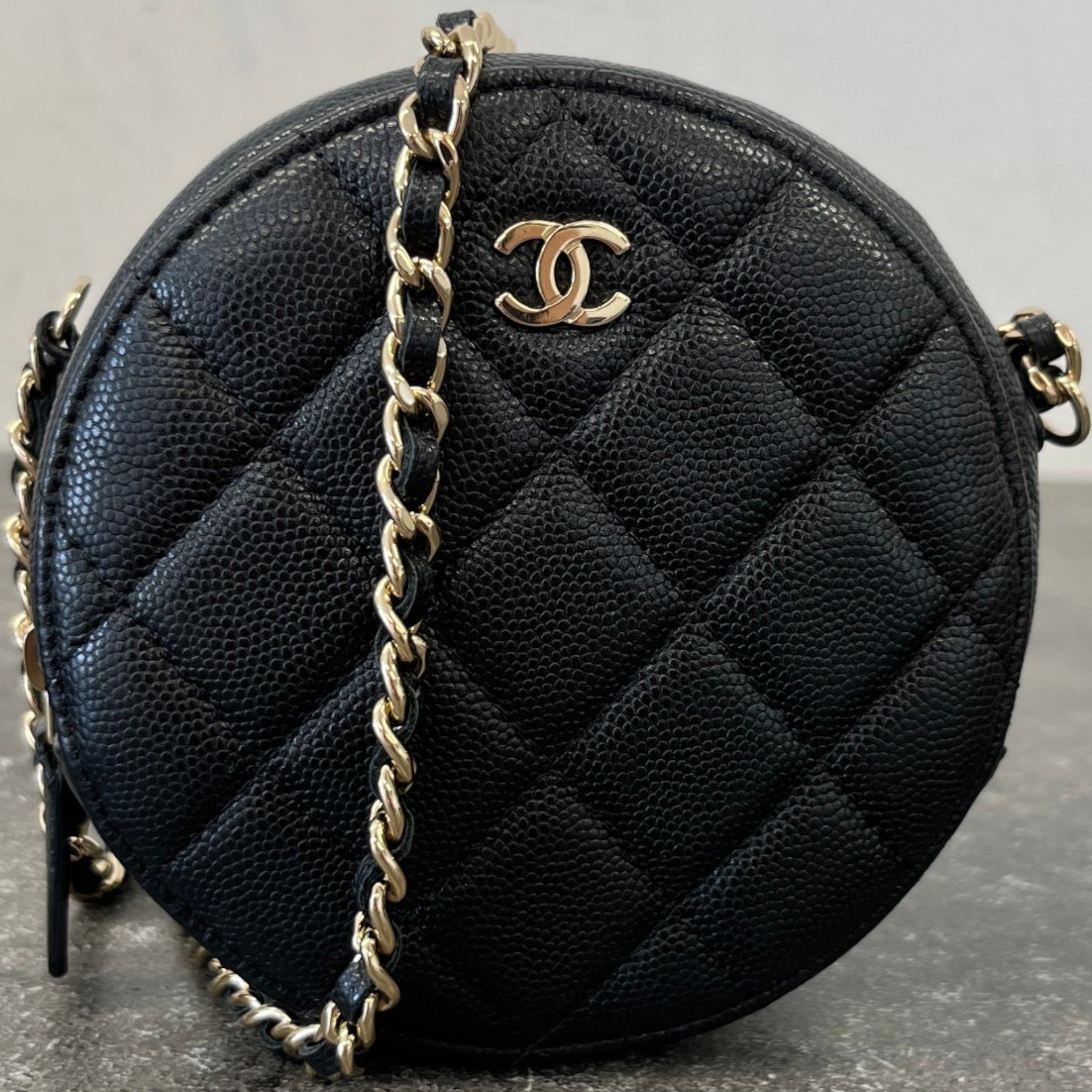Women's Round Mini Caviar Bag Black