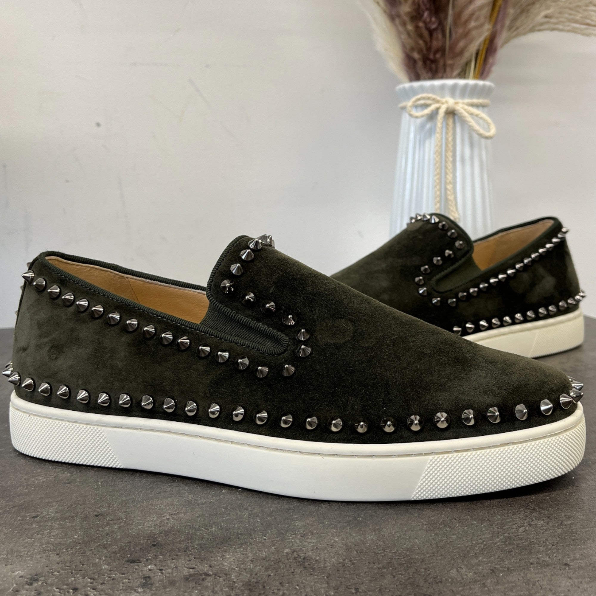 Men's Pik Boat Studded Suede Loafers Khaki Size EU 39.5 / UK 5.5