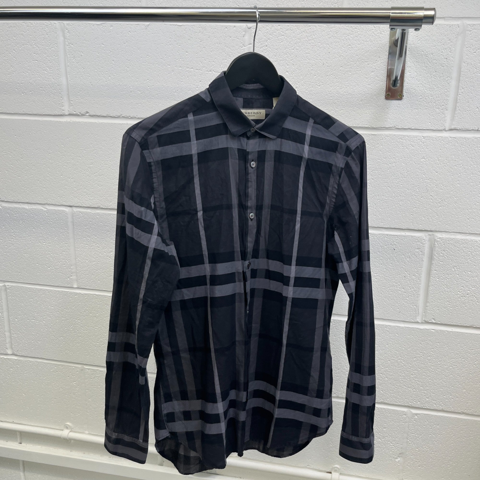 Men's Checkered Long Sleeve Shirt Navy Size S