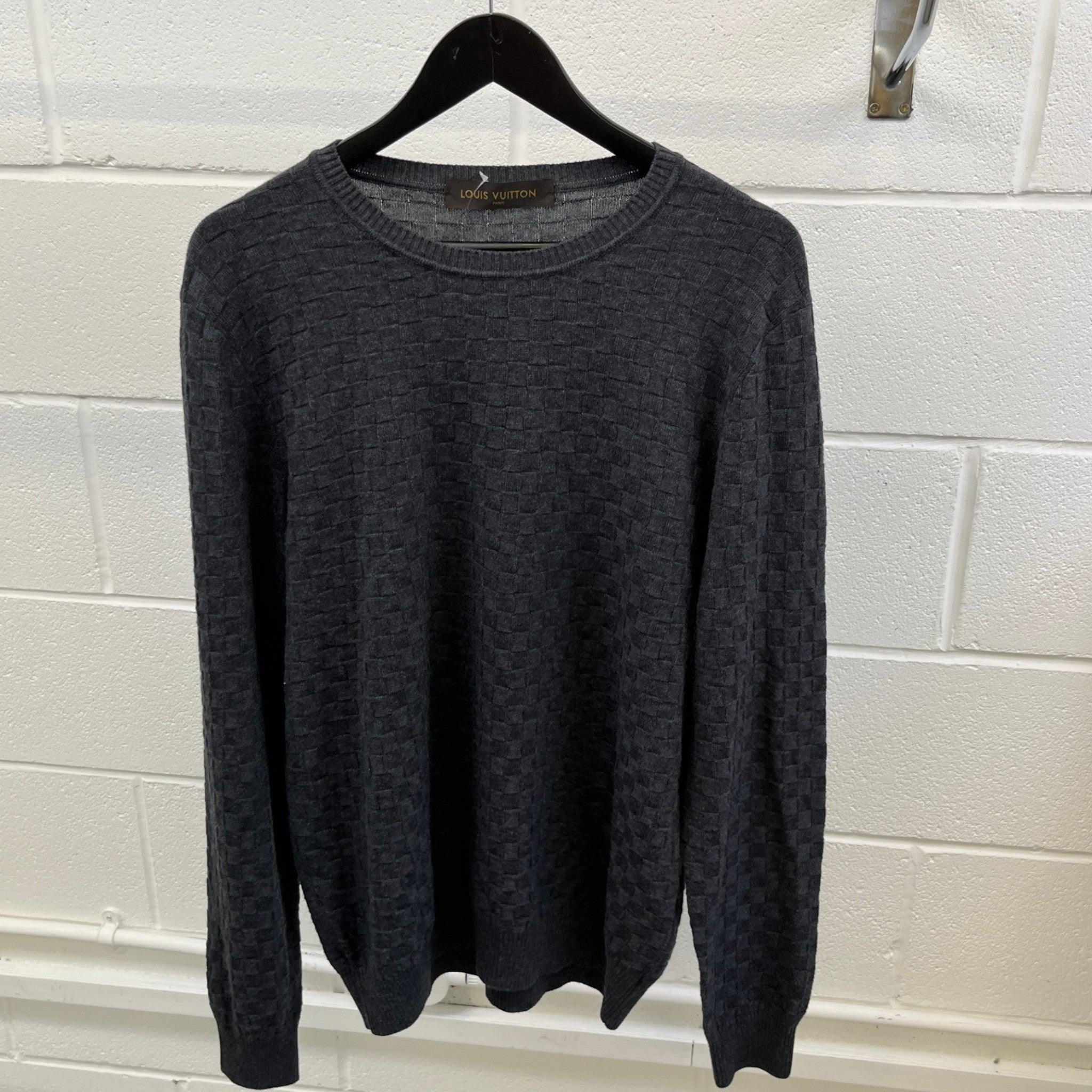Men's Damier Signature Crewneck Jumper Grey Size M