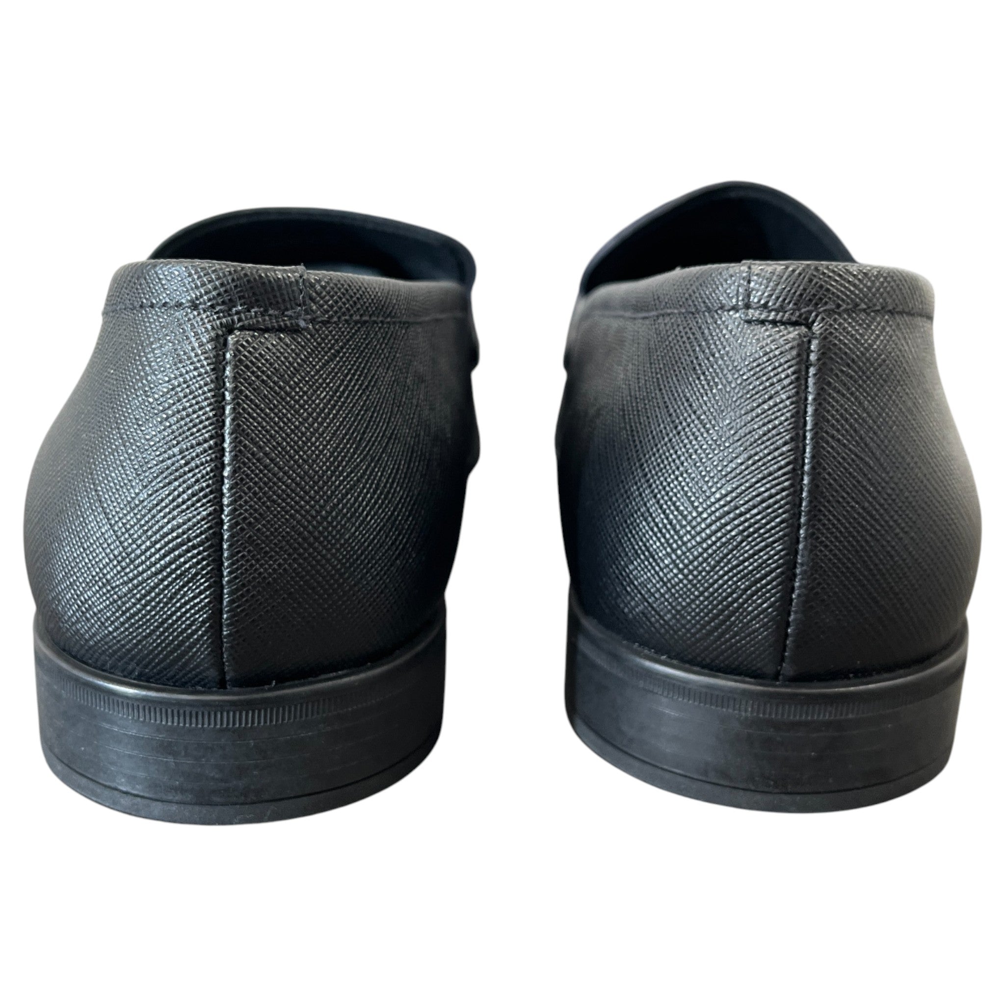Men's Plaque Logo Saffiano Loafers Black Size EU 44 / UK 10