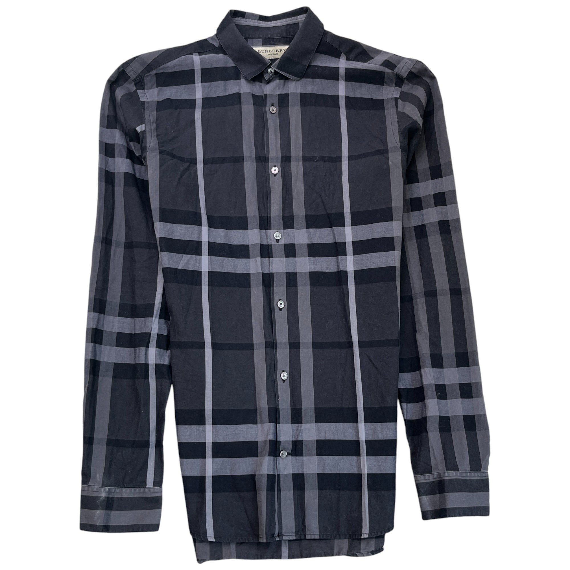 Men's Checkered Long Sleeve Shirt Navy Size S