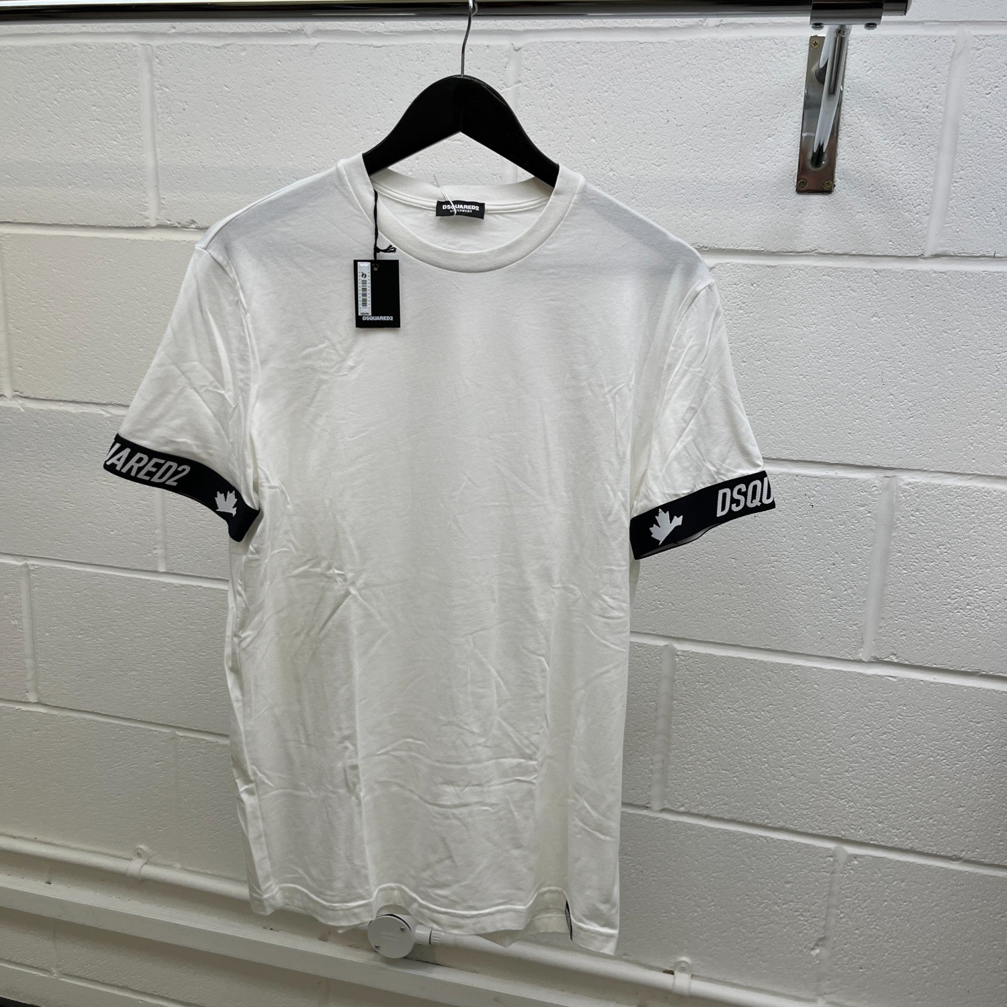 Men's Logo Print Cuffs T-Shirt White Size M