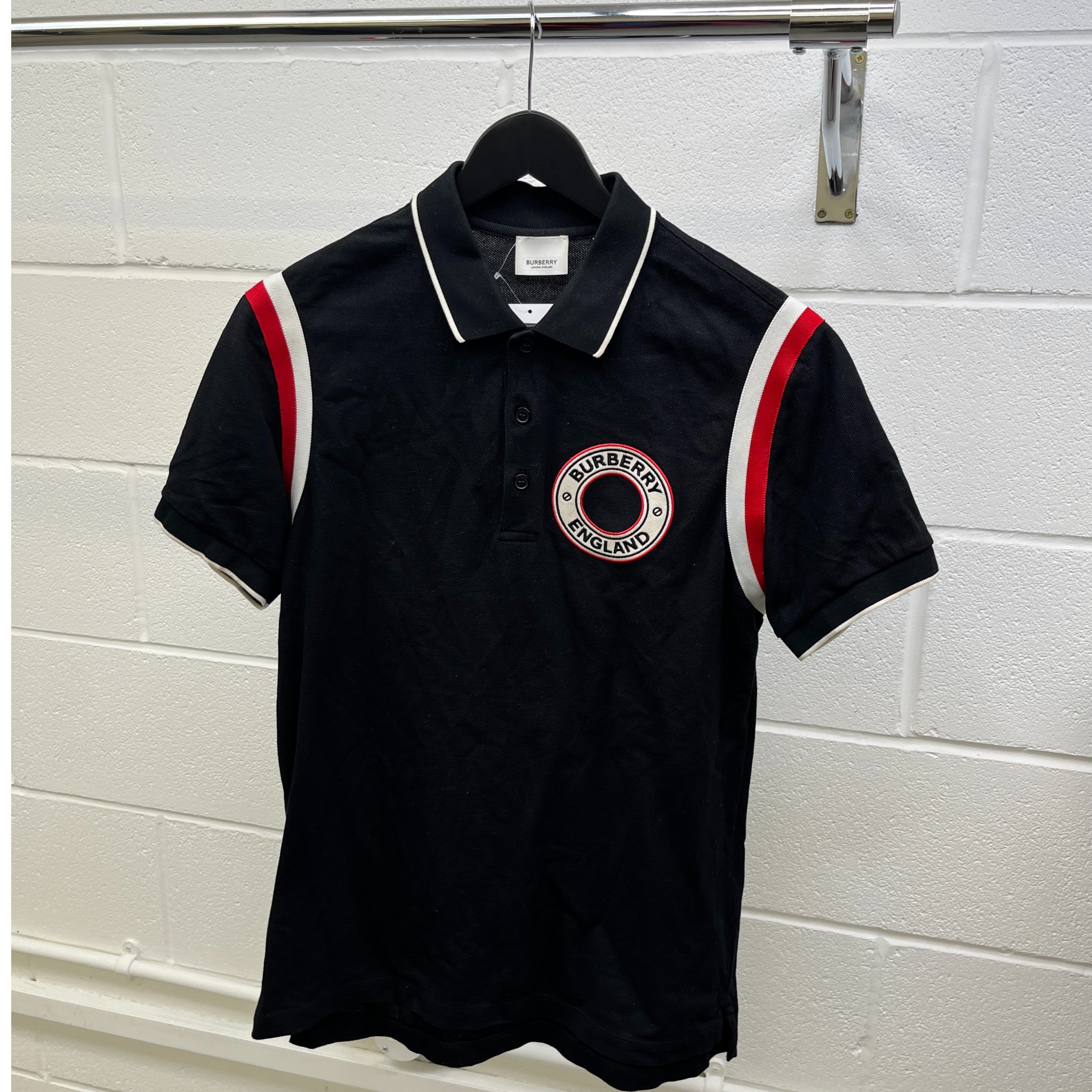 Men's Embroidered Logo Polo Shirt Black Size S