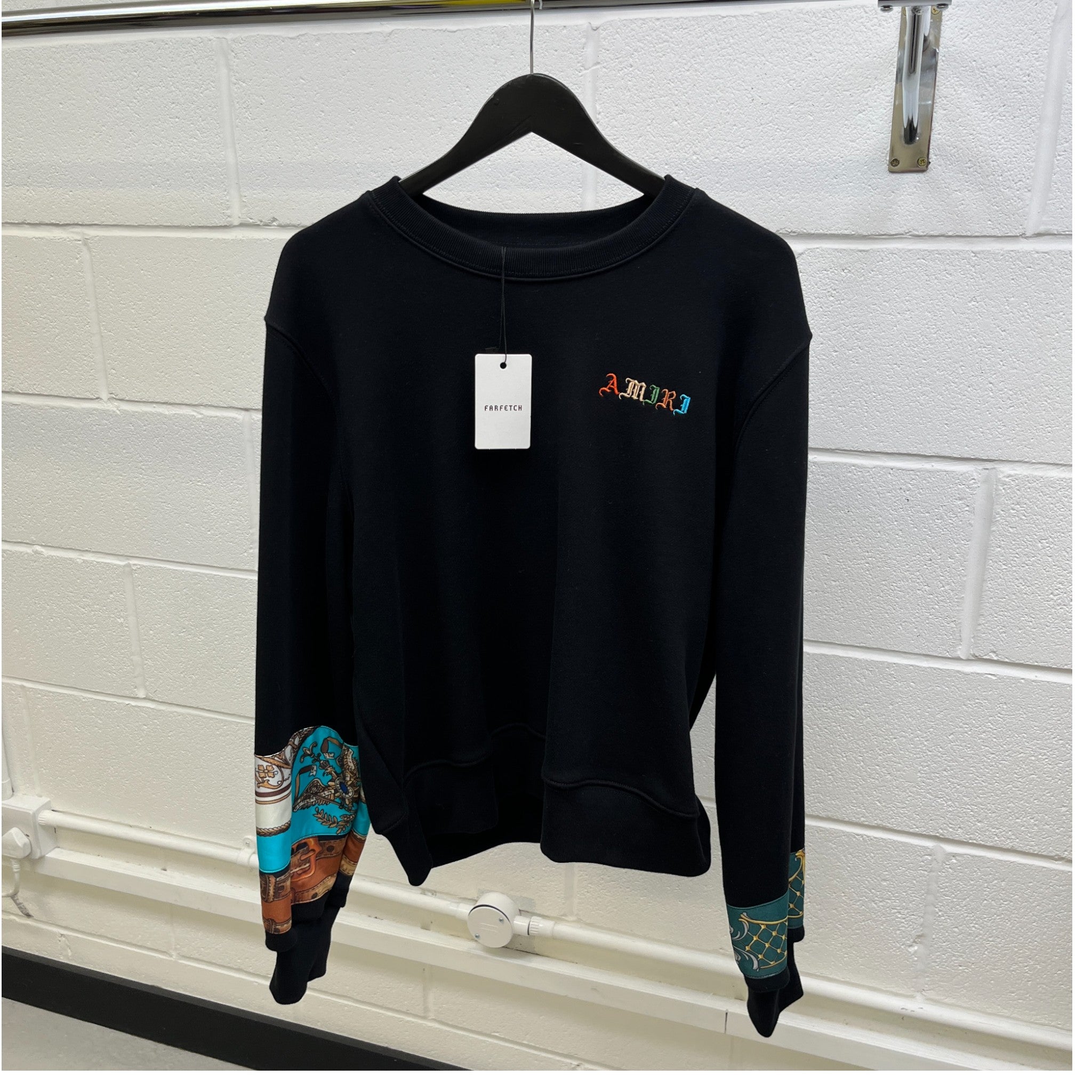 Men's Olde English Scarf Print Jumper Black Size M