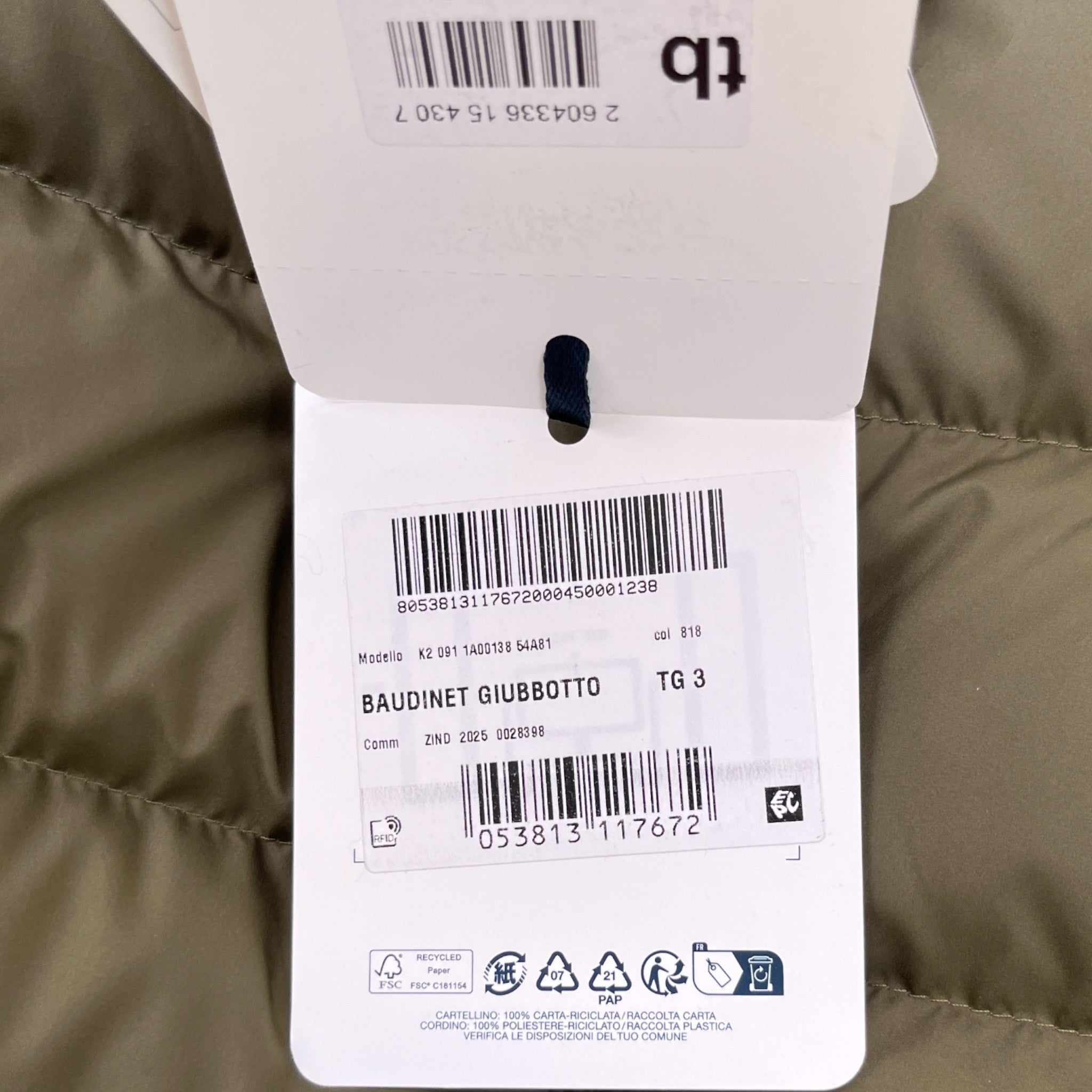 Men's Baudinet Down Jacket Khaki Size 3 / L