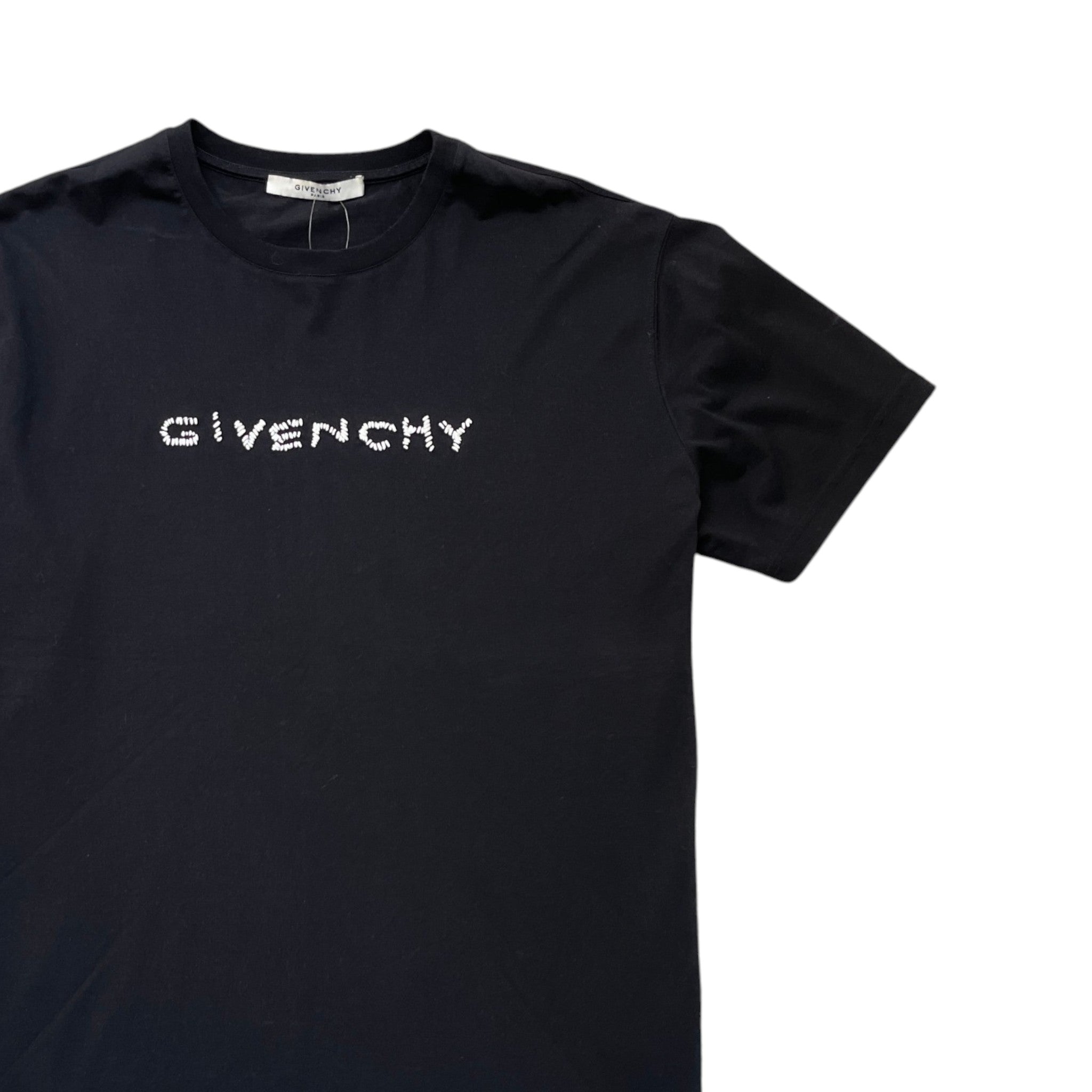 Men's Embroidered Logo Distressed T-Shirt Black Size M
