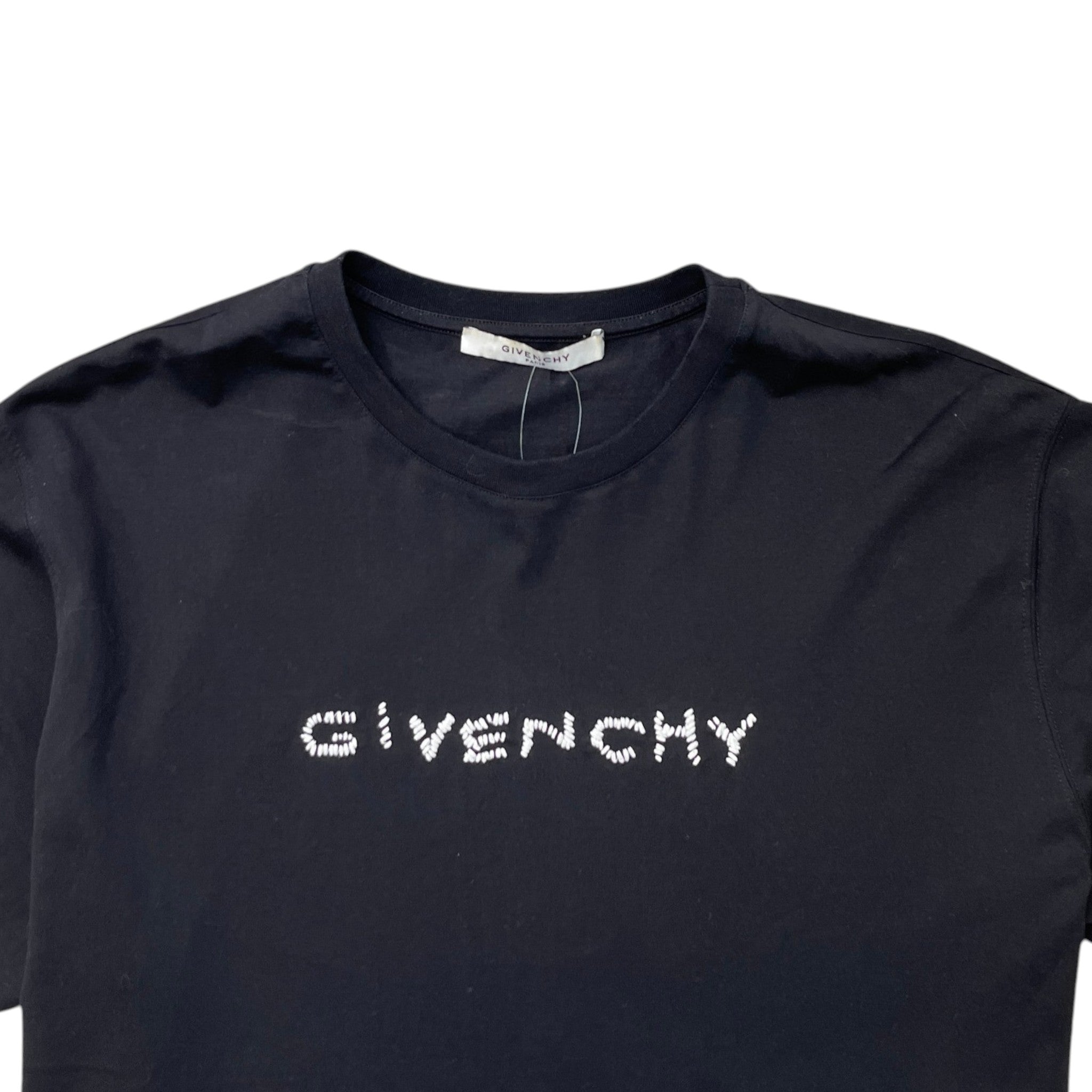 Men's Embroidered Logo Distressed T-Shirt Black Size M