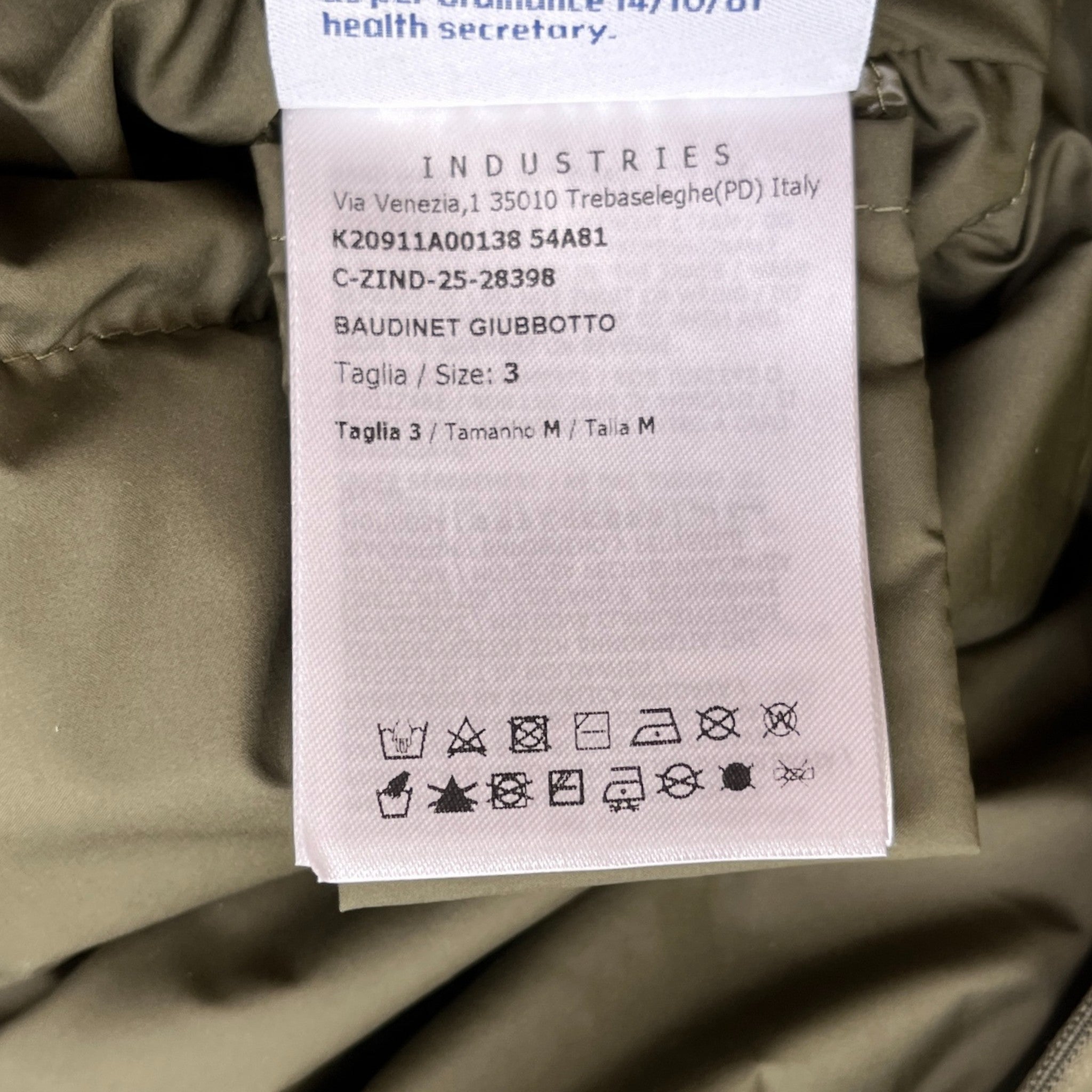 Men's Baudinet Down Jacket Khaki Size 3 / L