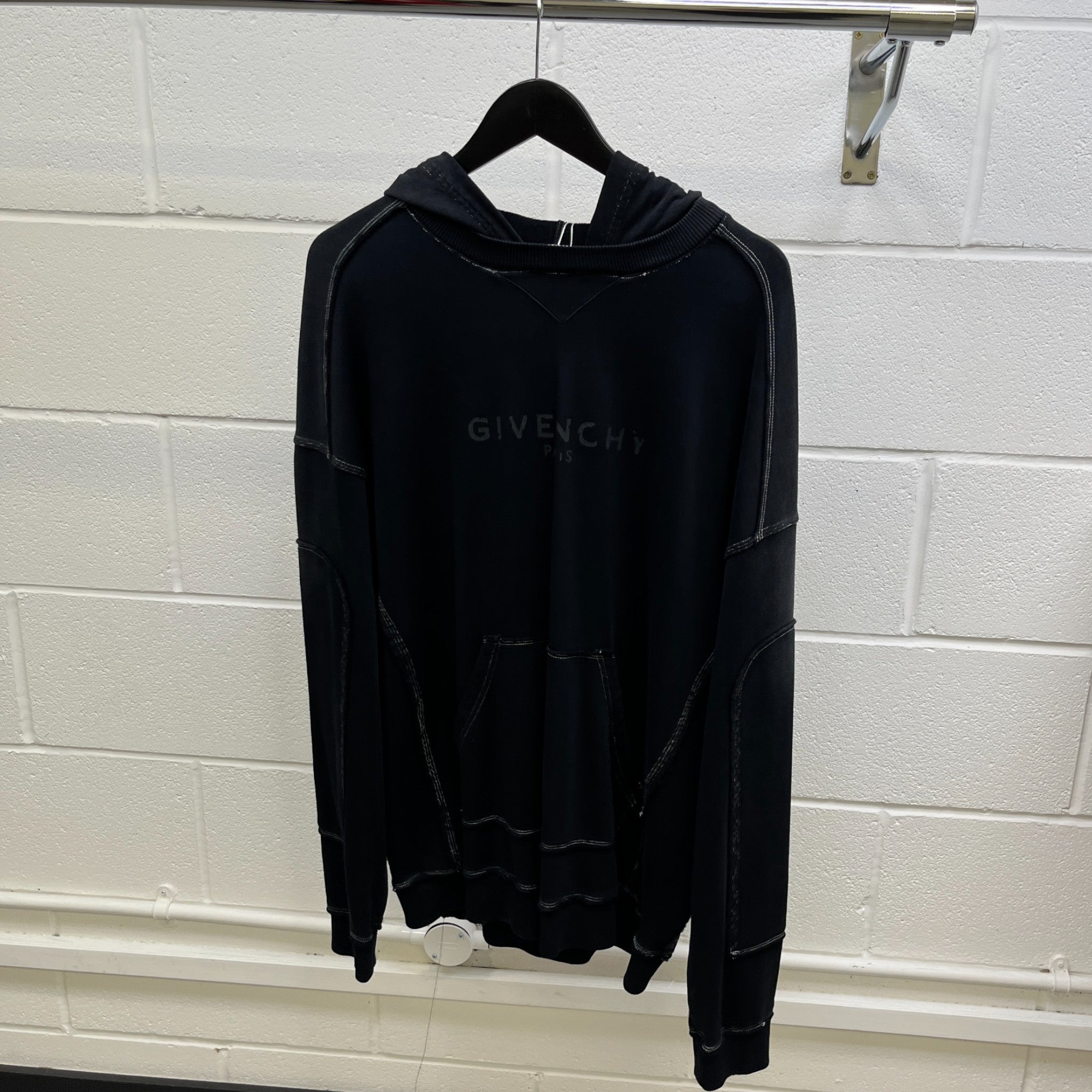 Men's Triple Stitched Logo Print Hoodie Black Size XL