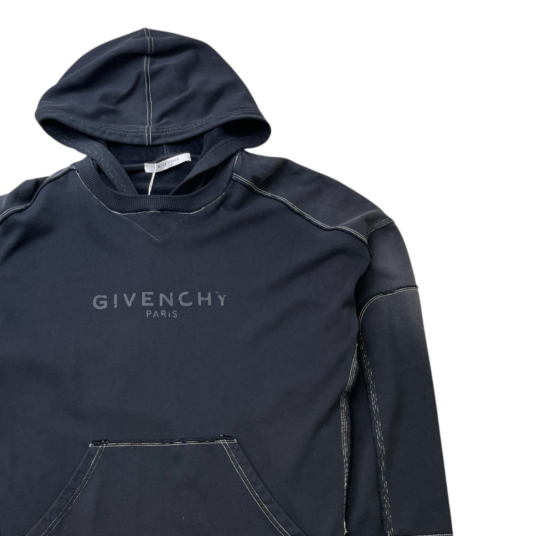 Men's Triple Stitched Logo Print Hoodie Black Size XL