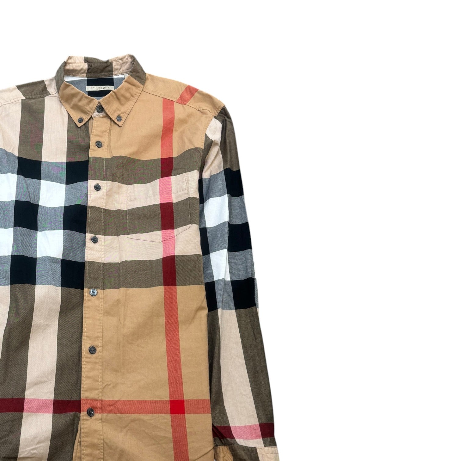 Men's Checkered Long Sleeve Shirt Beige Size M