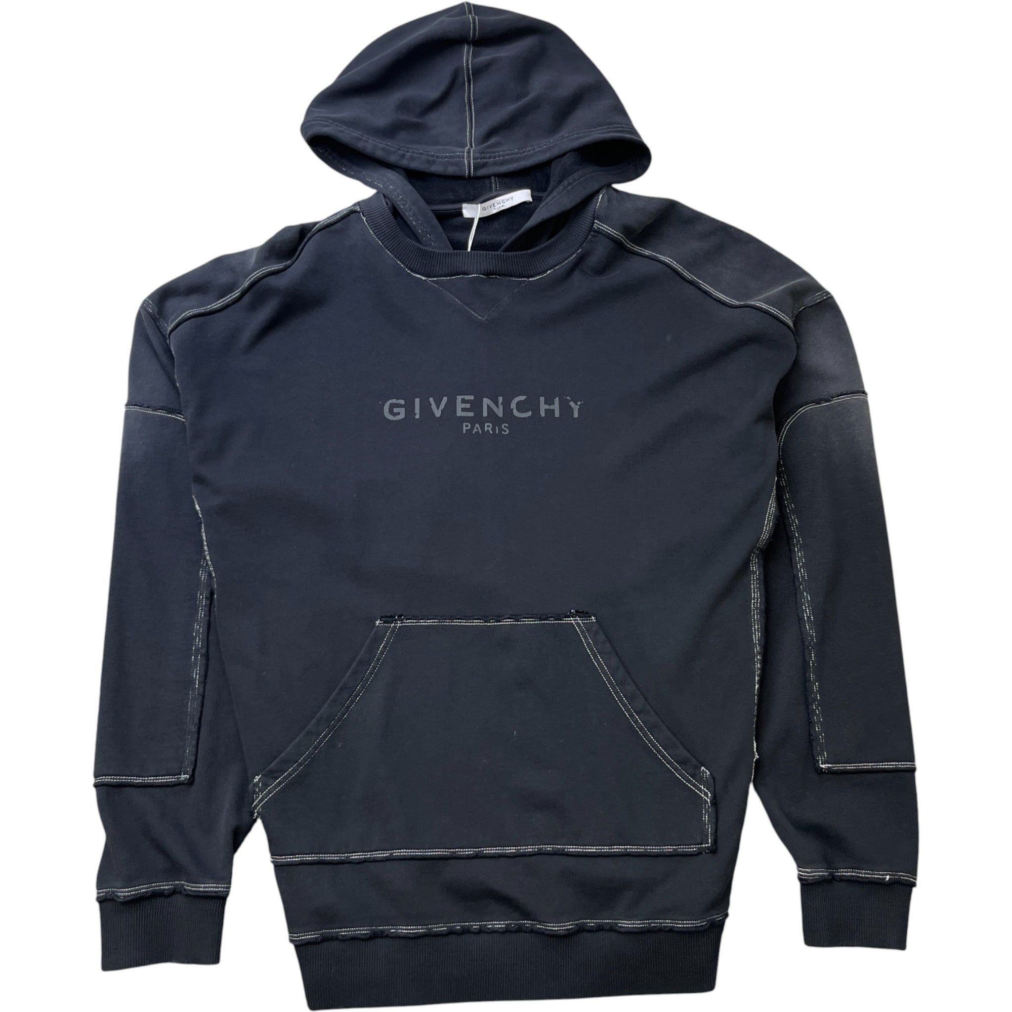 Men's Triple Stitched Logo Print Hoodie Black Size XL