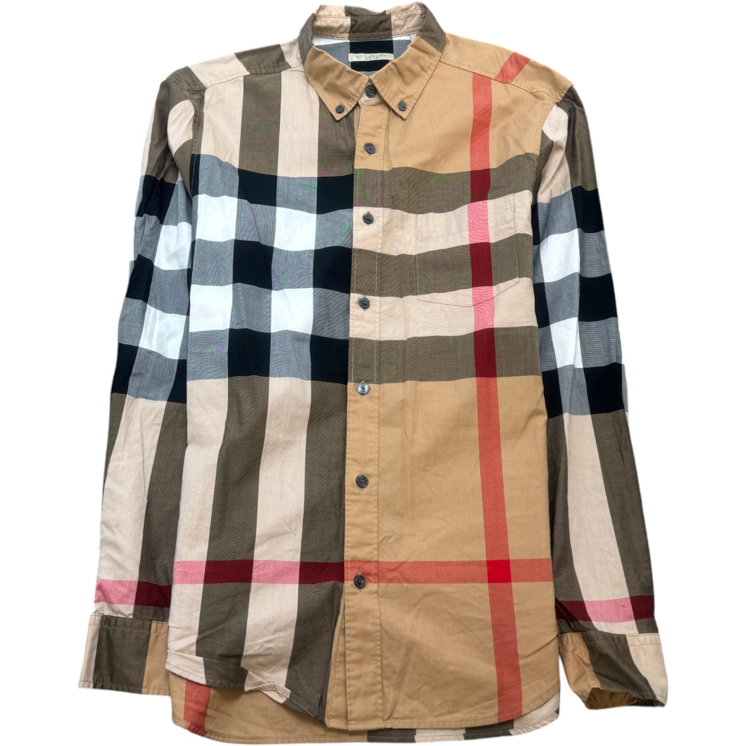 Men's Checkered Long Sleeve Shirt Beige Size M