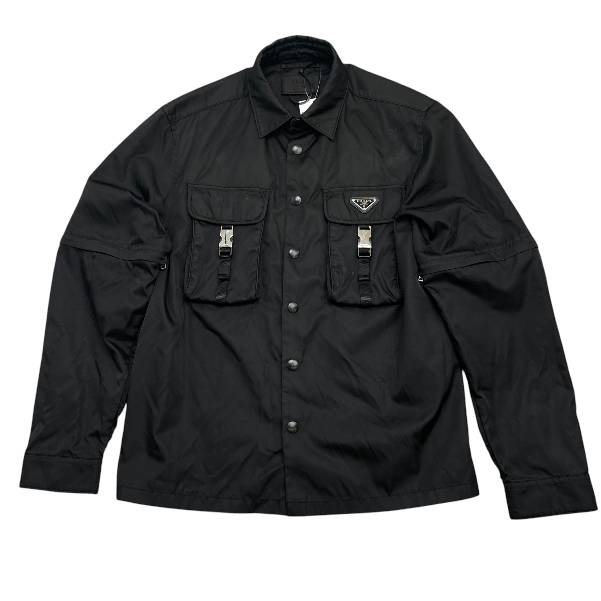 Men's Re-Nylon Plaque Logo OverShirt Black Size M