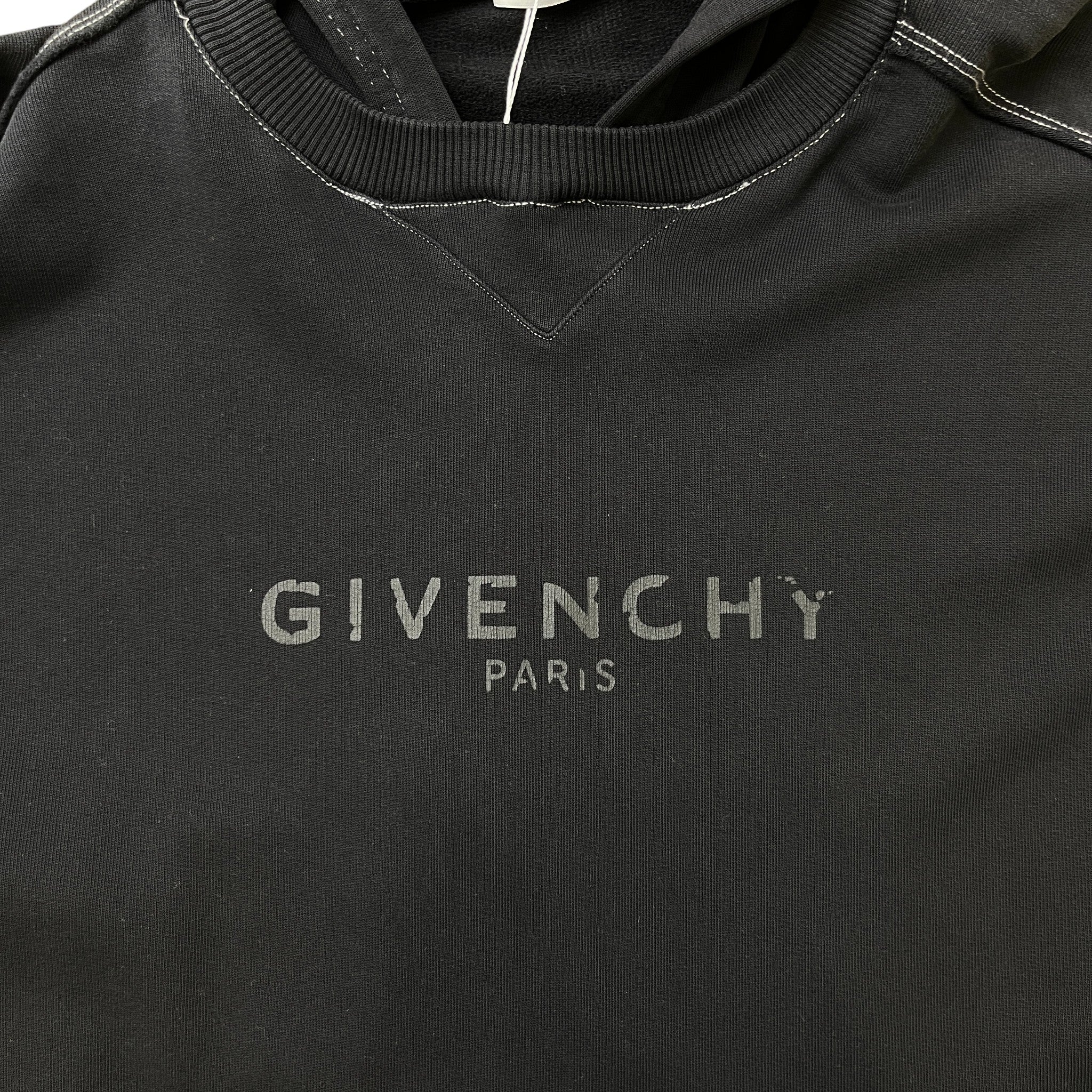 Men's Triple Stitched Logo Print Hoodie Black Size XL