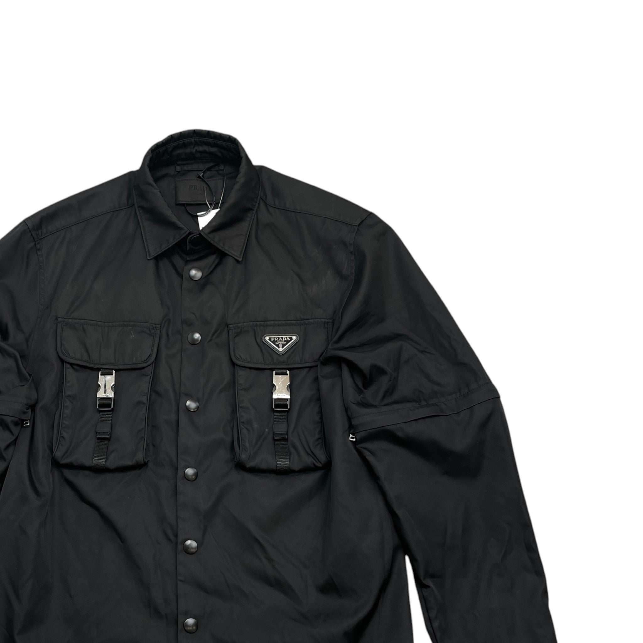 Men's Re-Nylon Plaque Logo OverShirt Black Size M