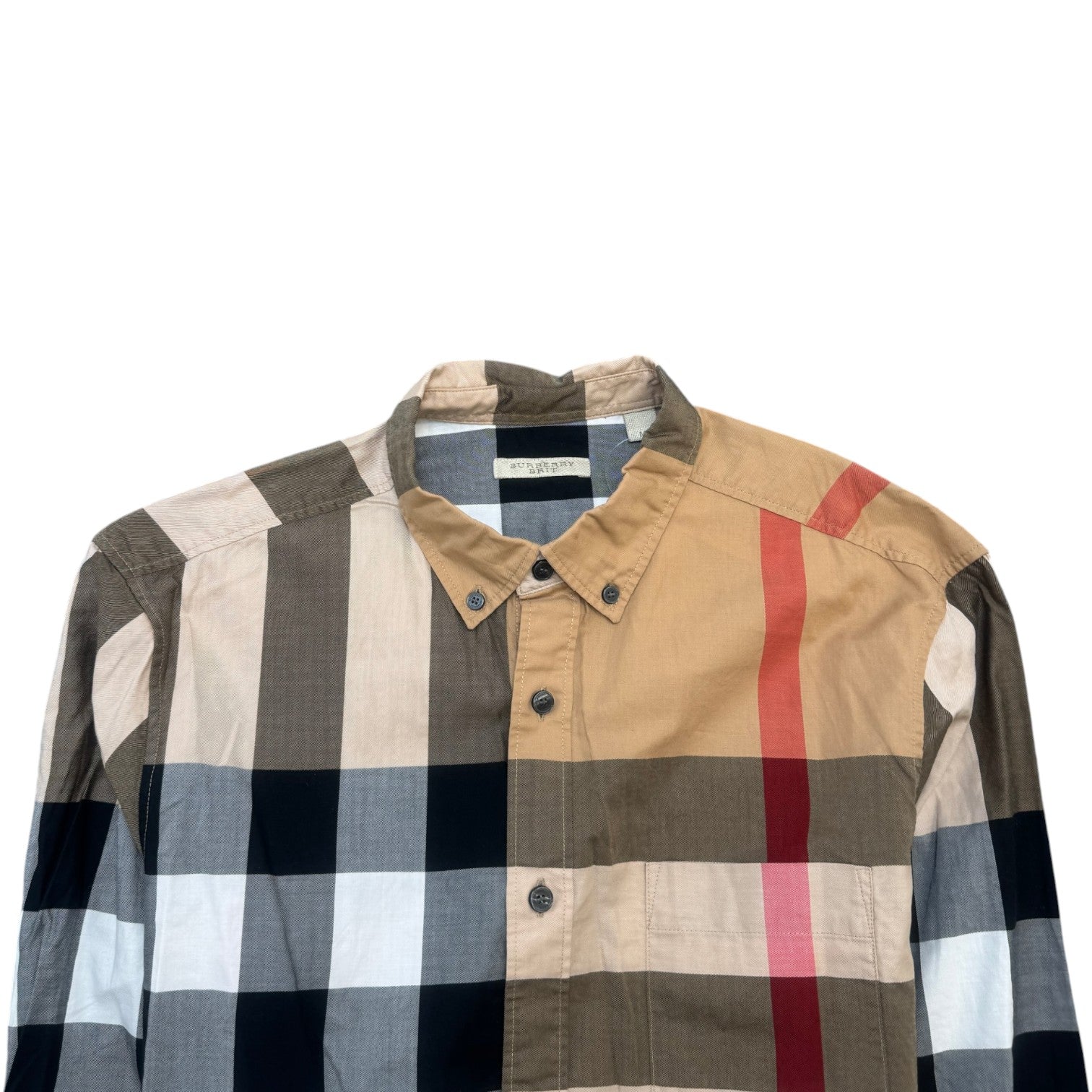 Men's Checkered Long Sleeve Shirt Beige Size M