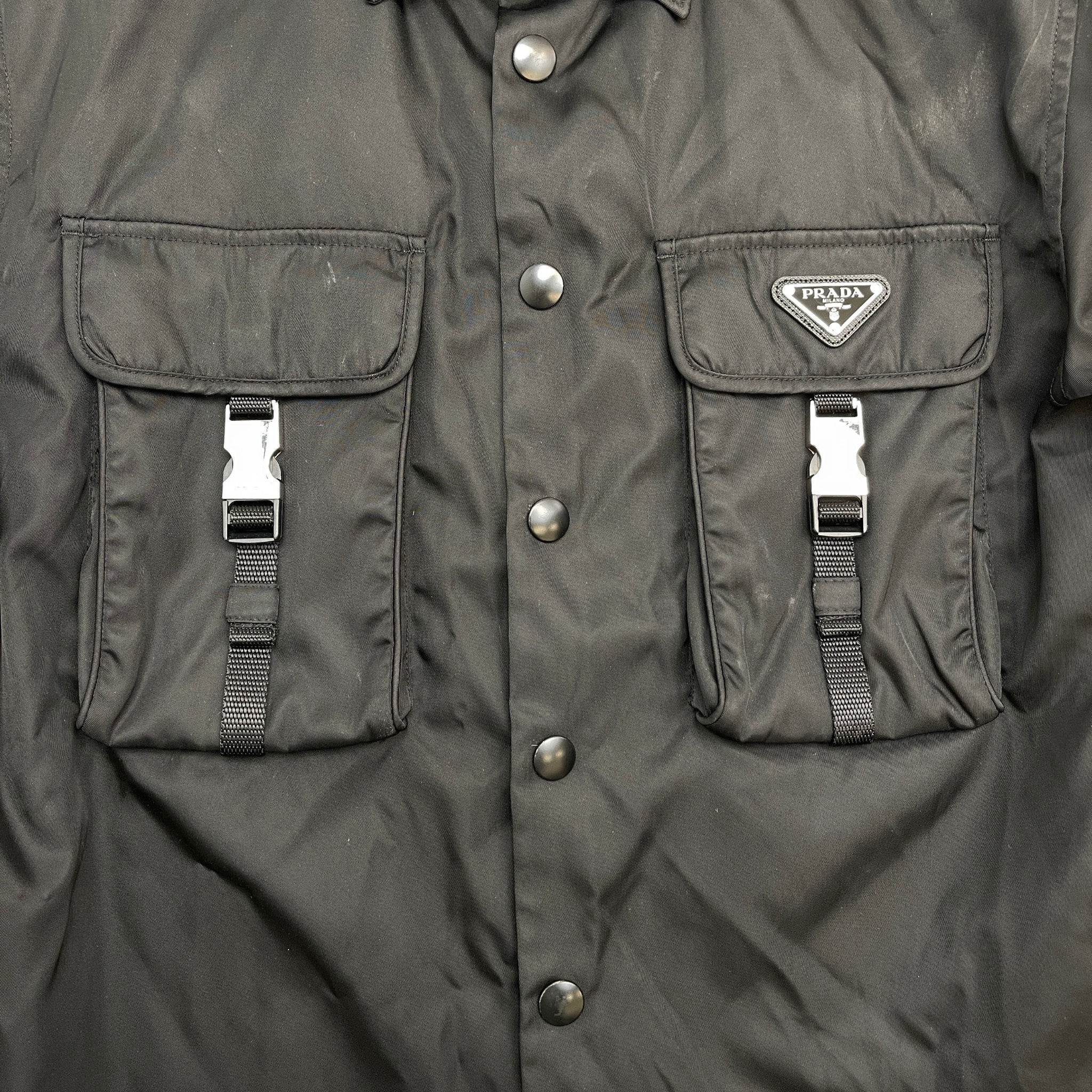 Men's Re-Nylon Plaque Logo OverShirt Black Size M