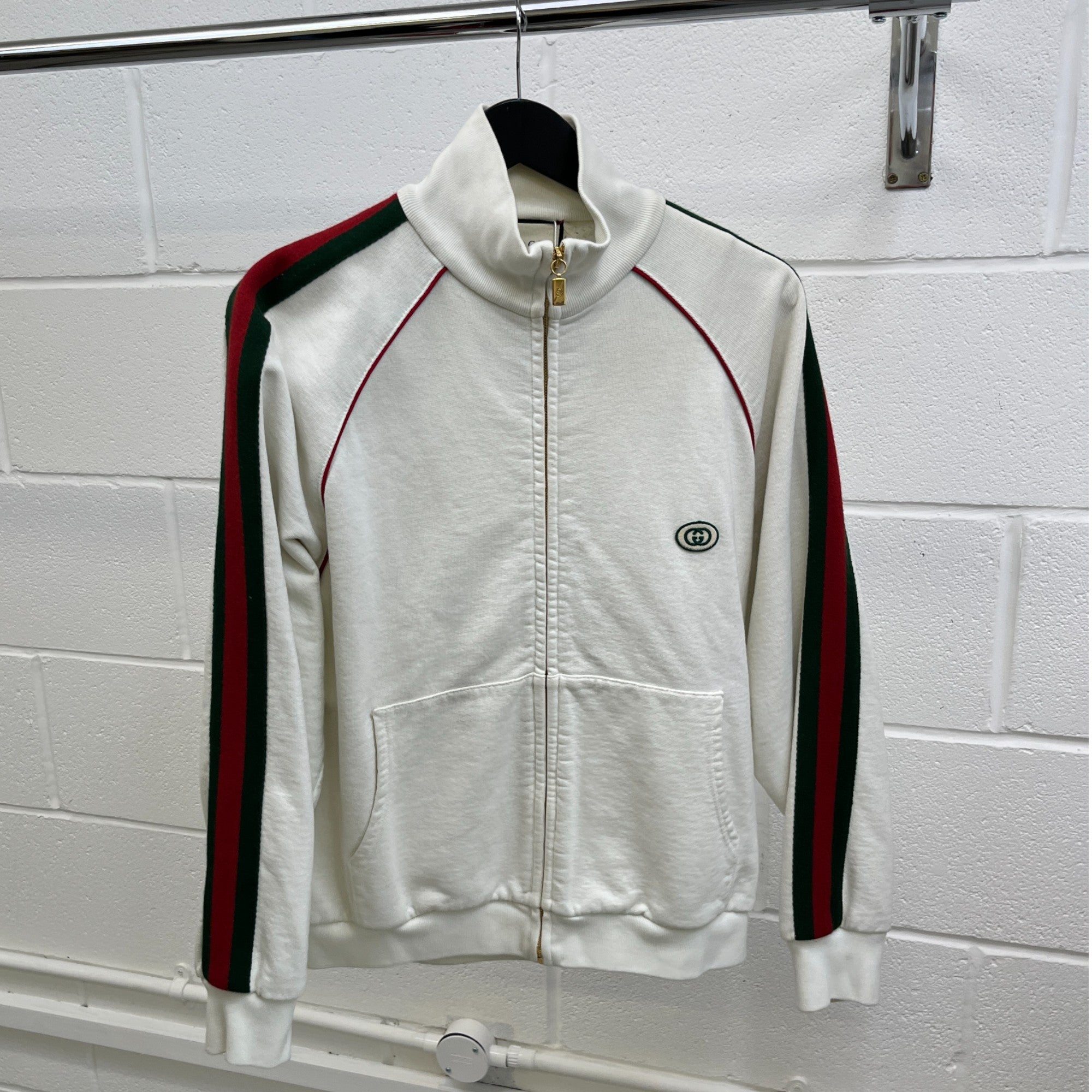 Men's Web Stripe Embroidered Logo Jacket White Size S