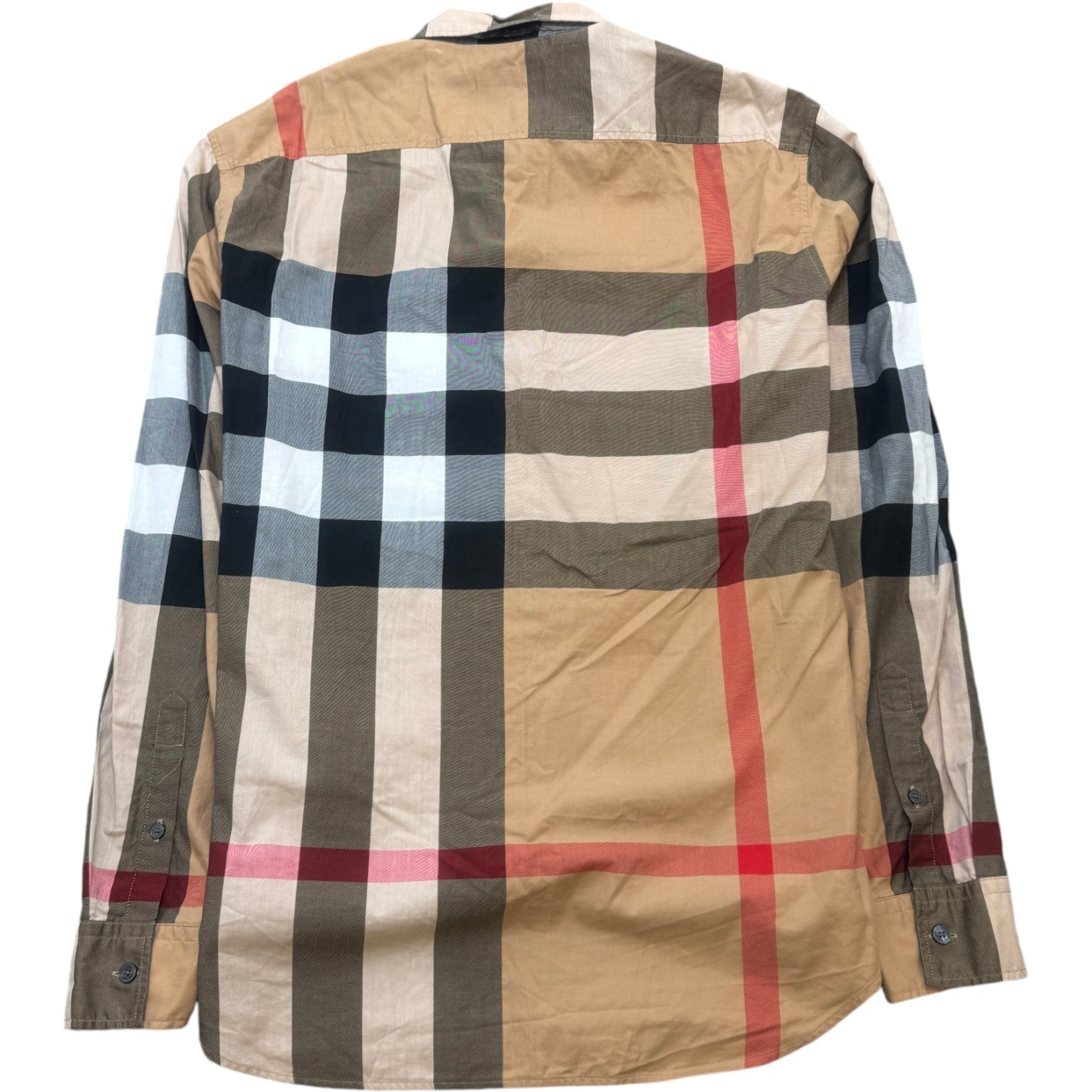 Men's Checkered Long Sleeve Shirt Beige Size M