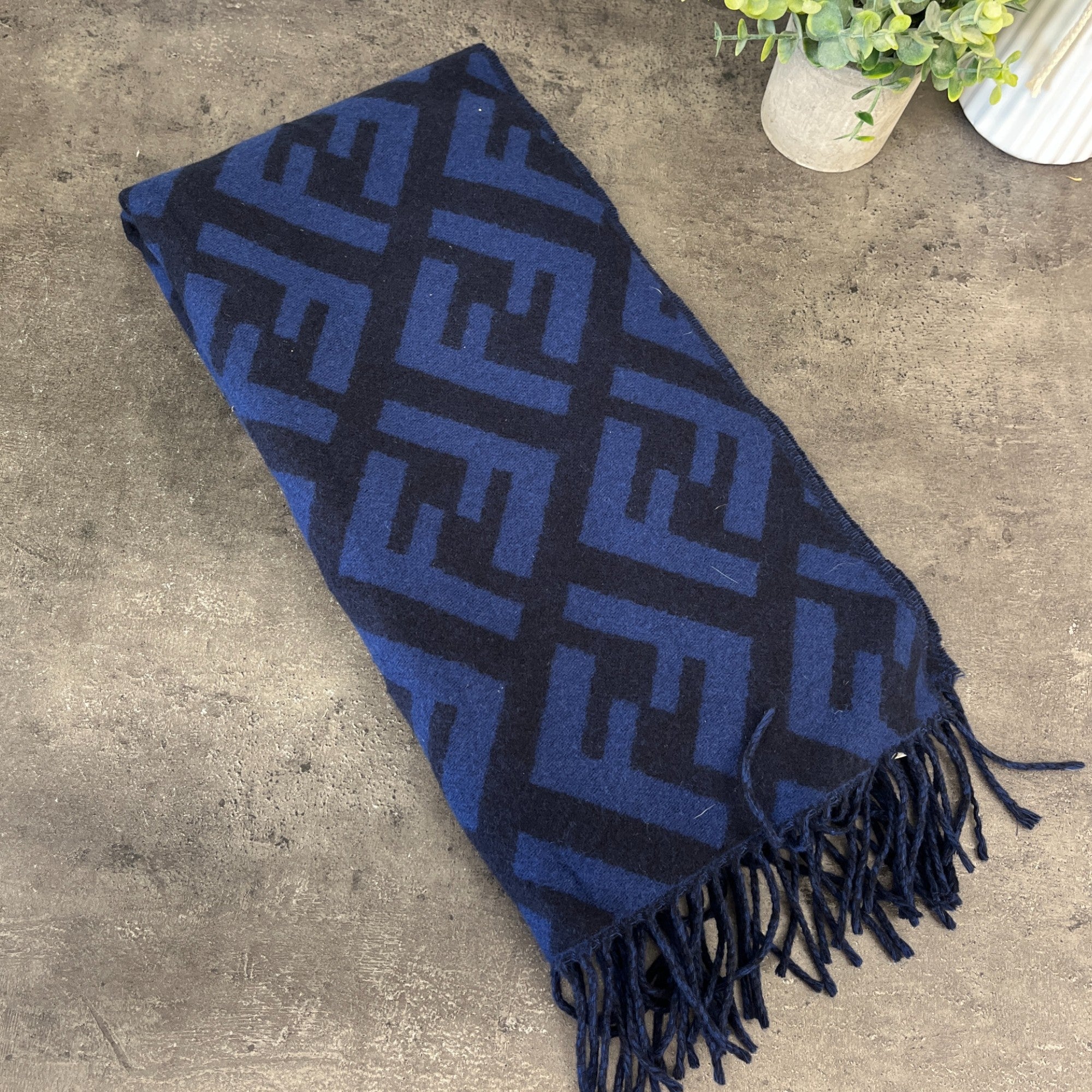 Men's Ff Monogram Scarf Navy