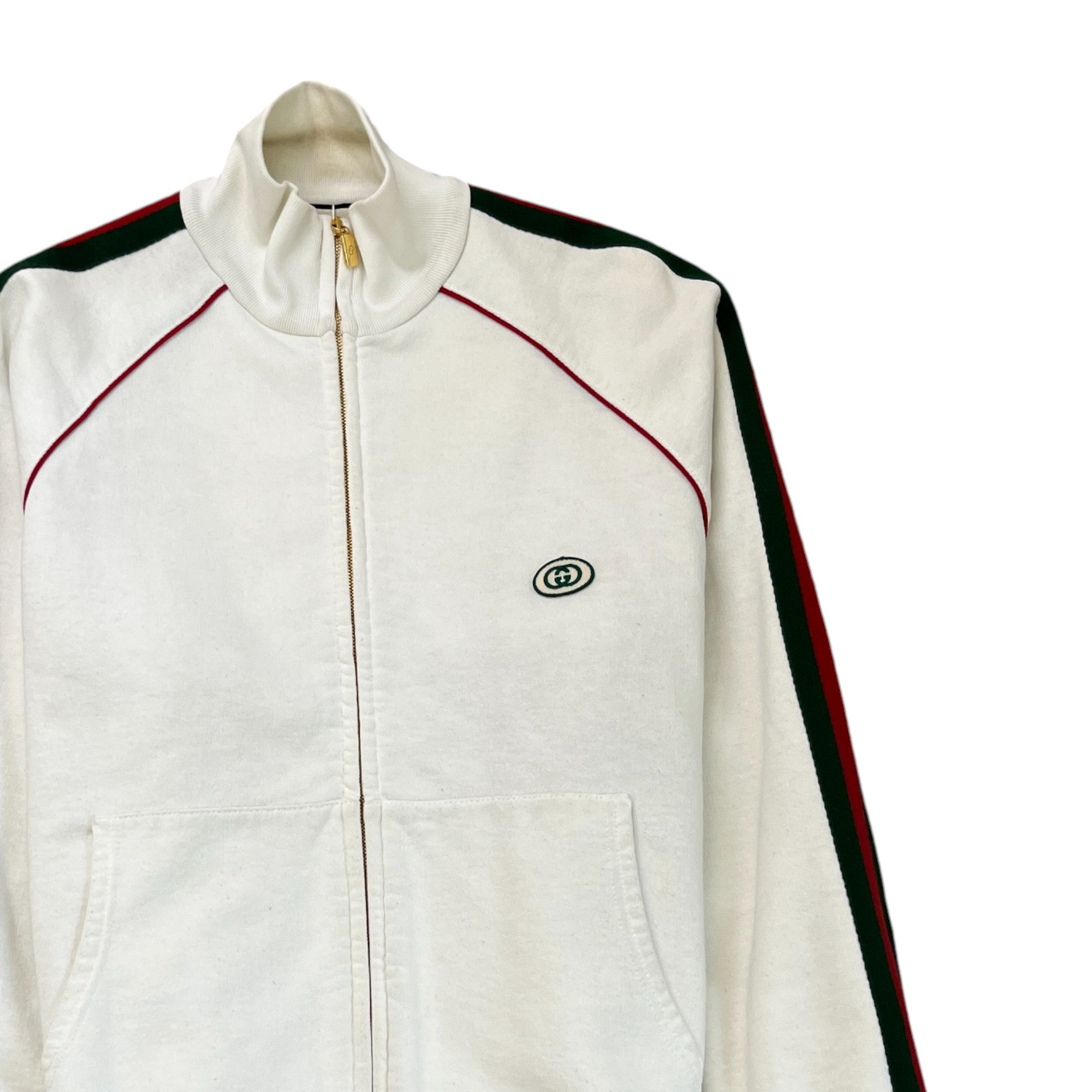 Men's Web Stripe Embroidered Logo Jacket White Size S