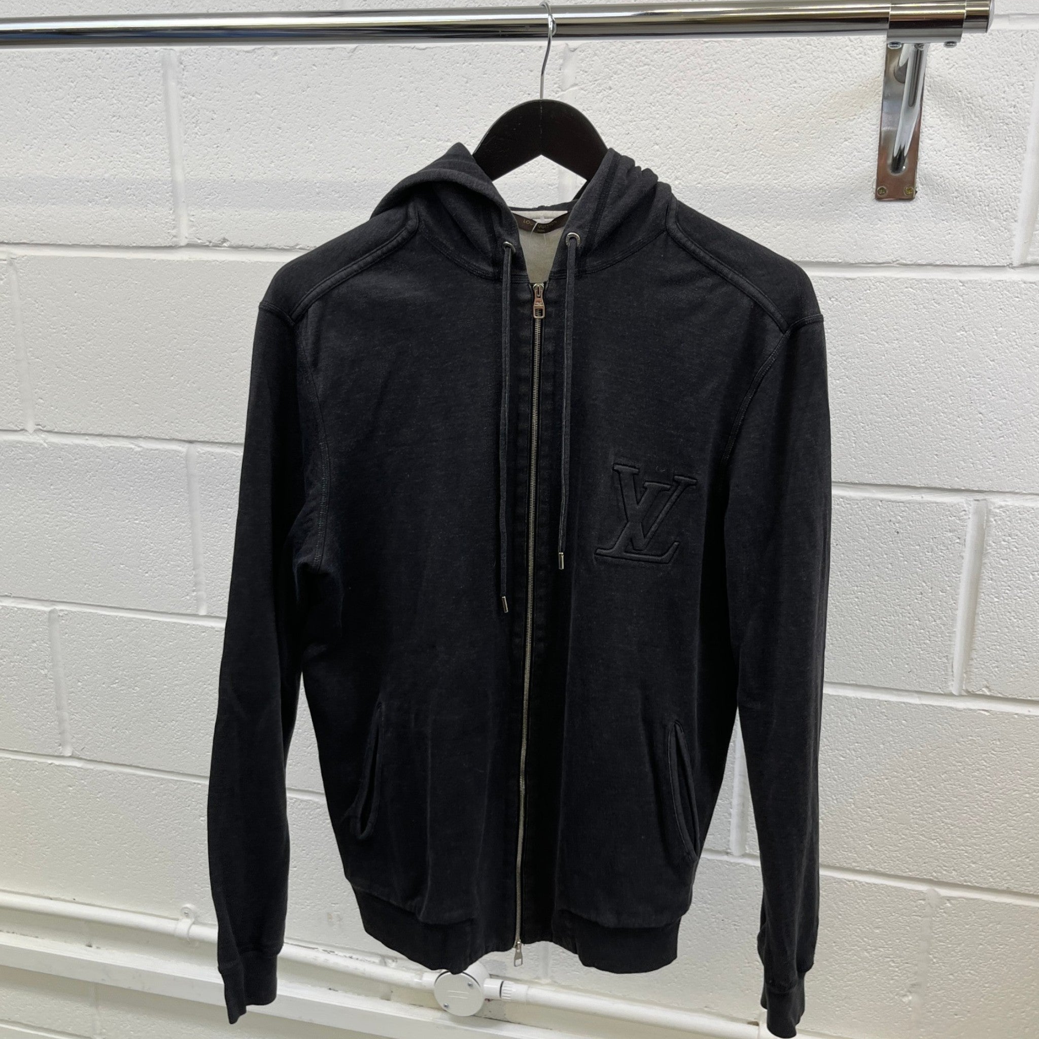 Men's Embossed Lv Zip Up Hoodie Grey Size M