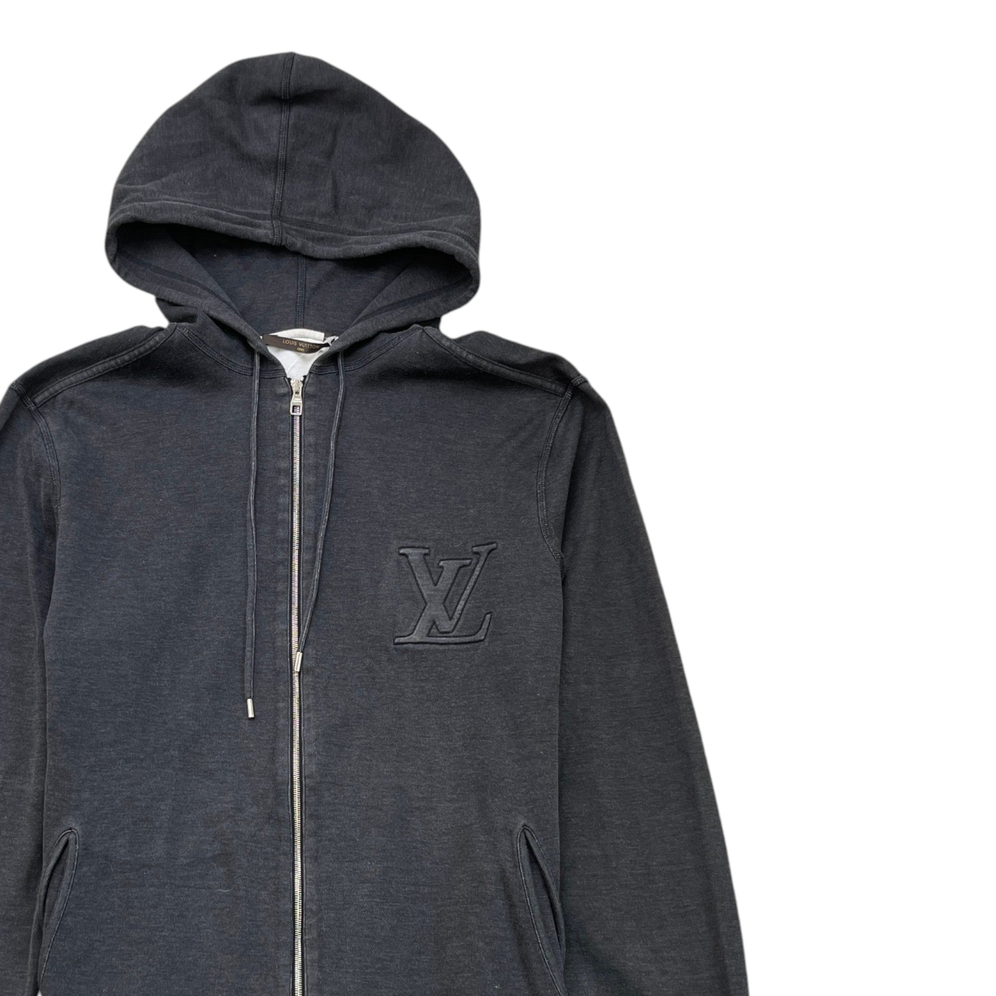 Men's Embossed Lv Zip Up Hoodie Grey Size M