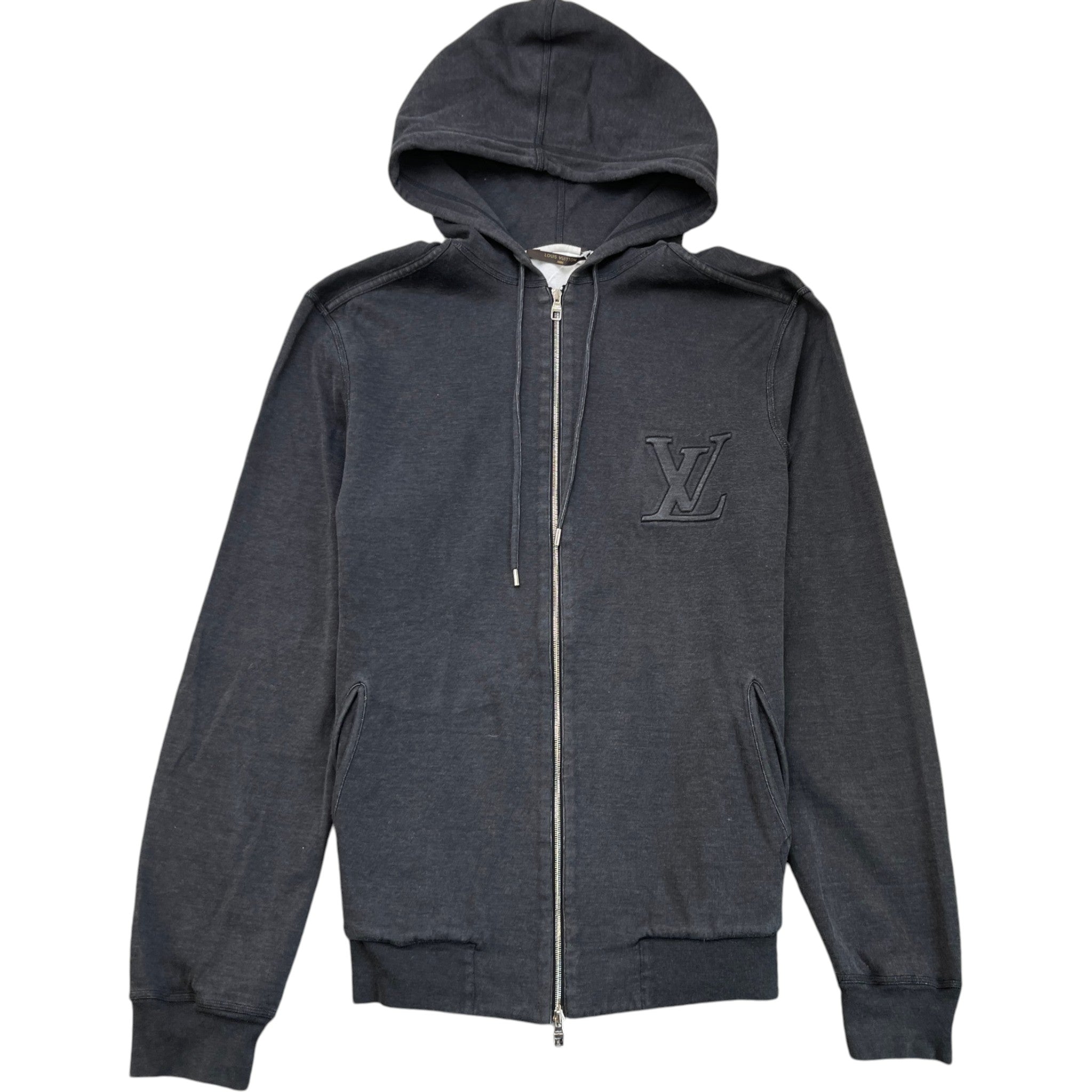 Men's Embossed Lv Zip Up Hoodie Grey Size M