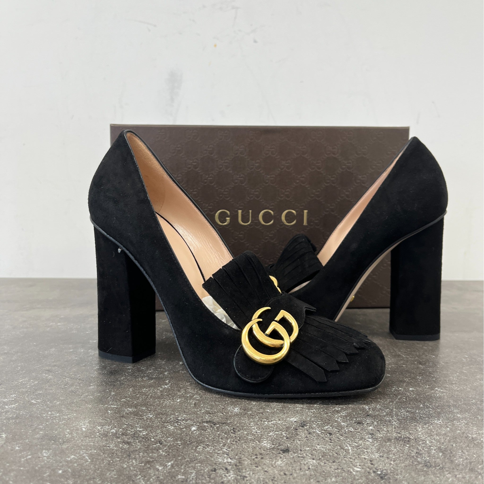 Women's Gg Marmont Fringed Heels Black Size EU 40 / UK 7