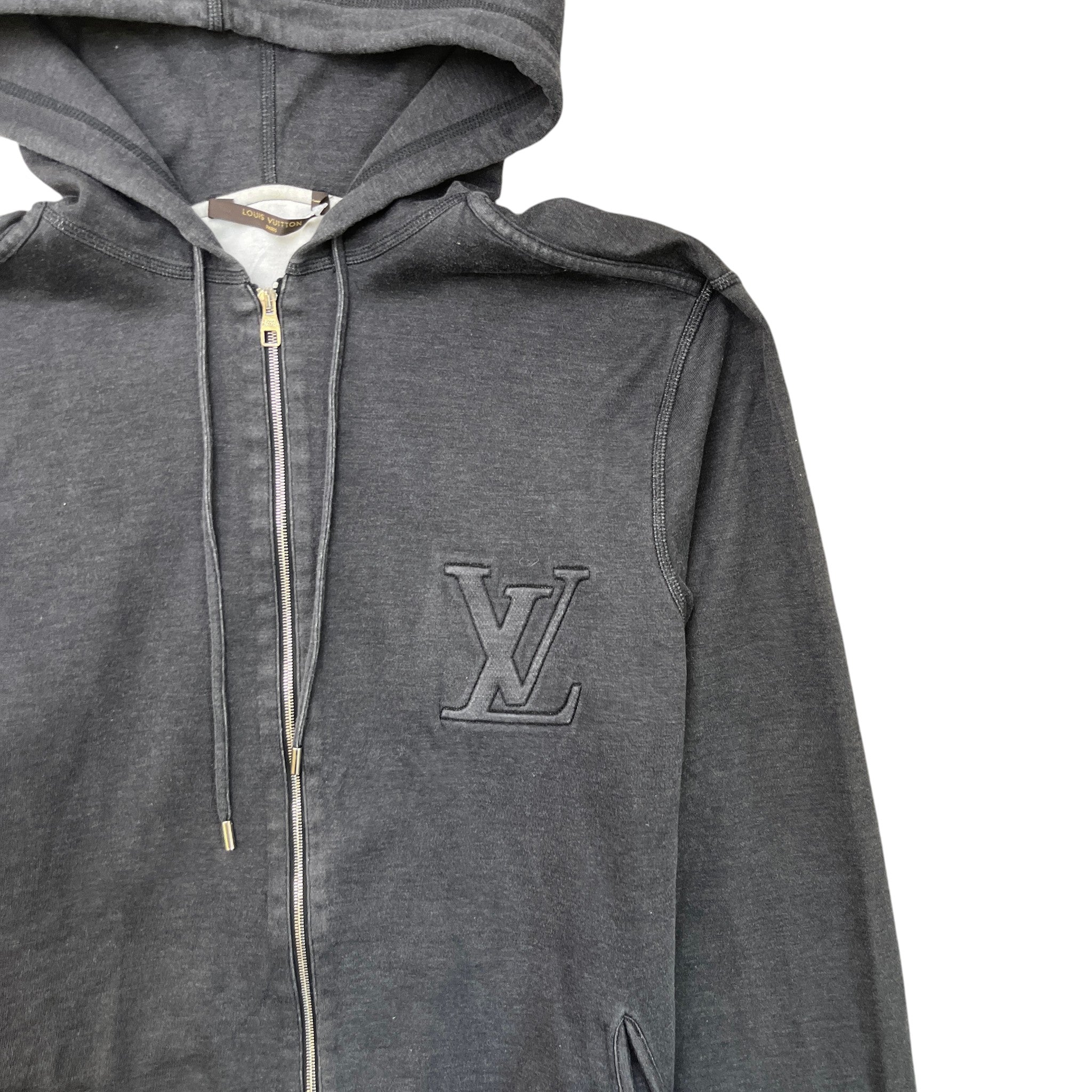 Men's Embossed Lv Zip Up Hoodie Grey Size M