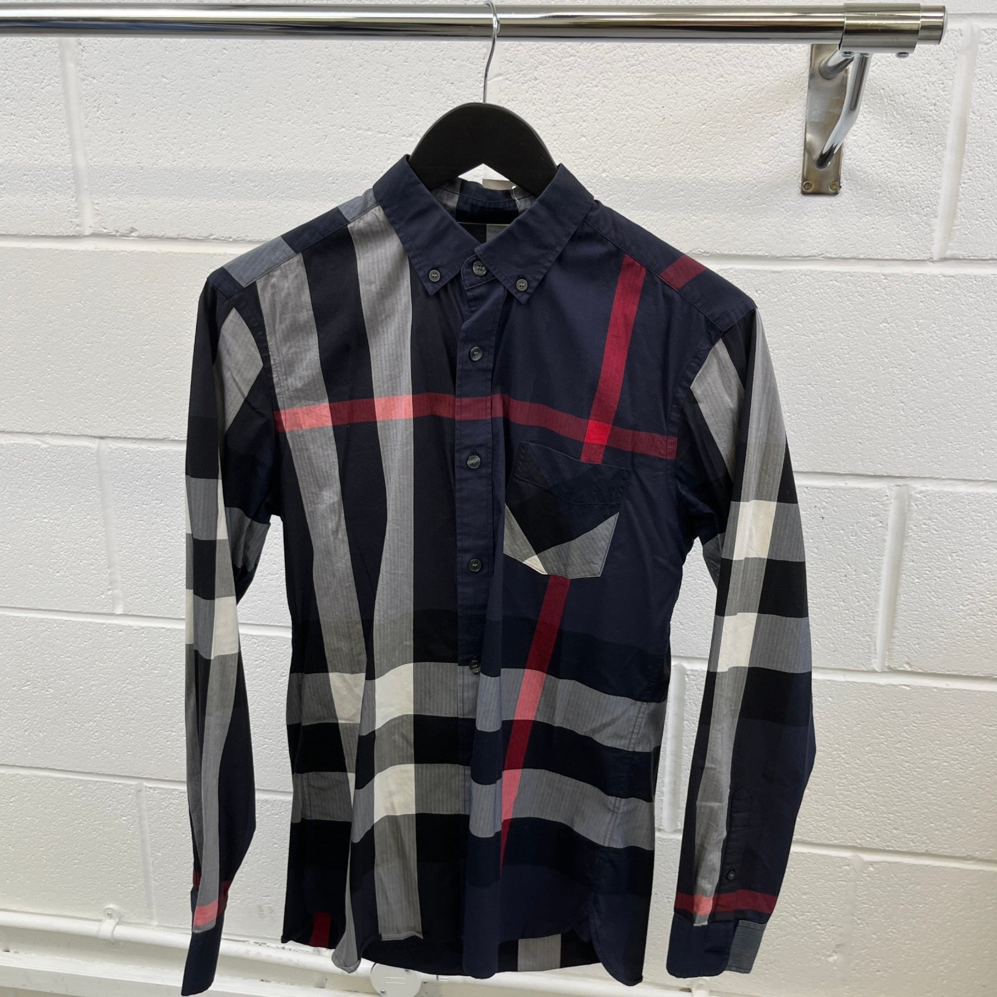 Men's Checkered Long Sleeve Shirt Navy Size S