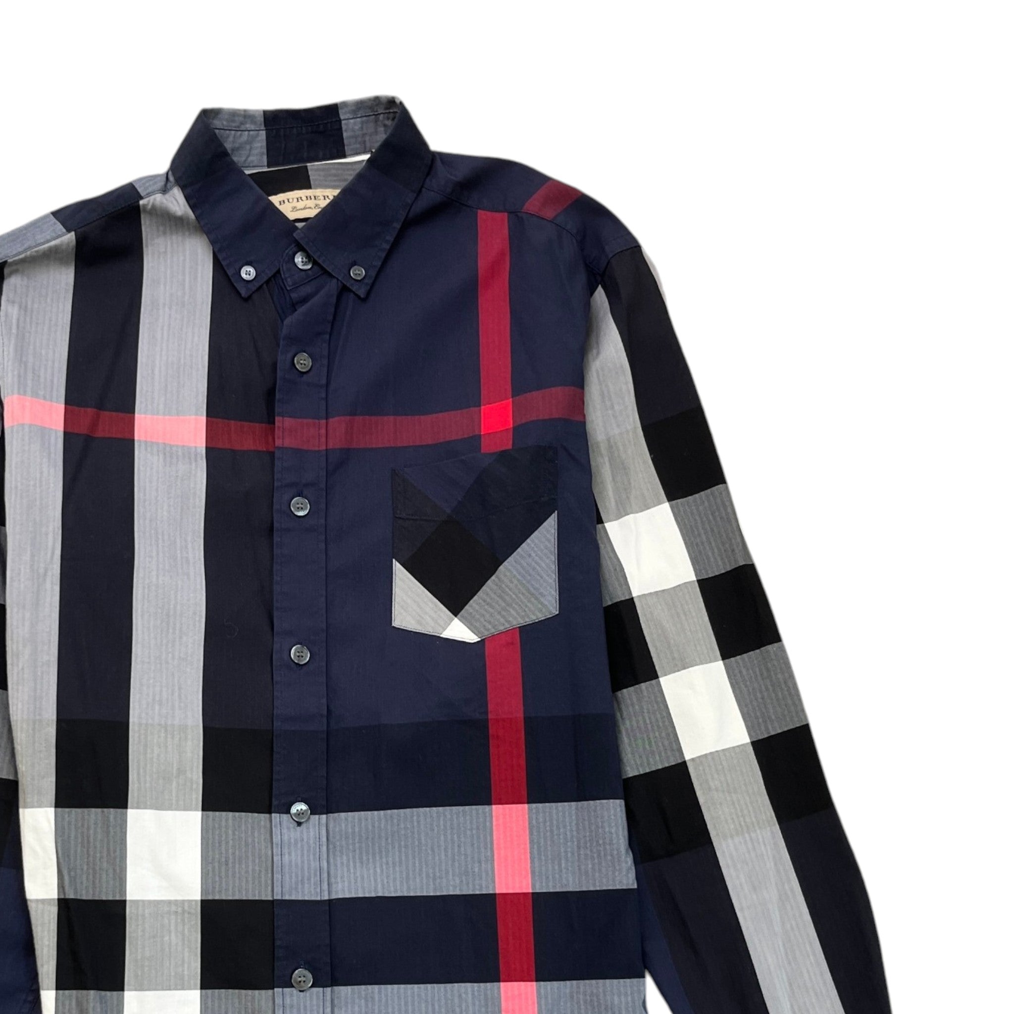 Men's Checkered Long Sleeve Shirt Navy Size S
