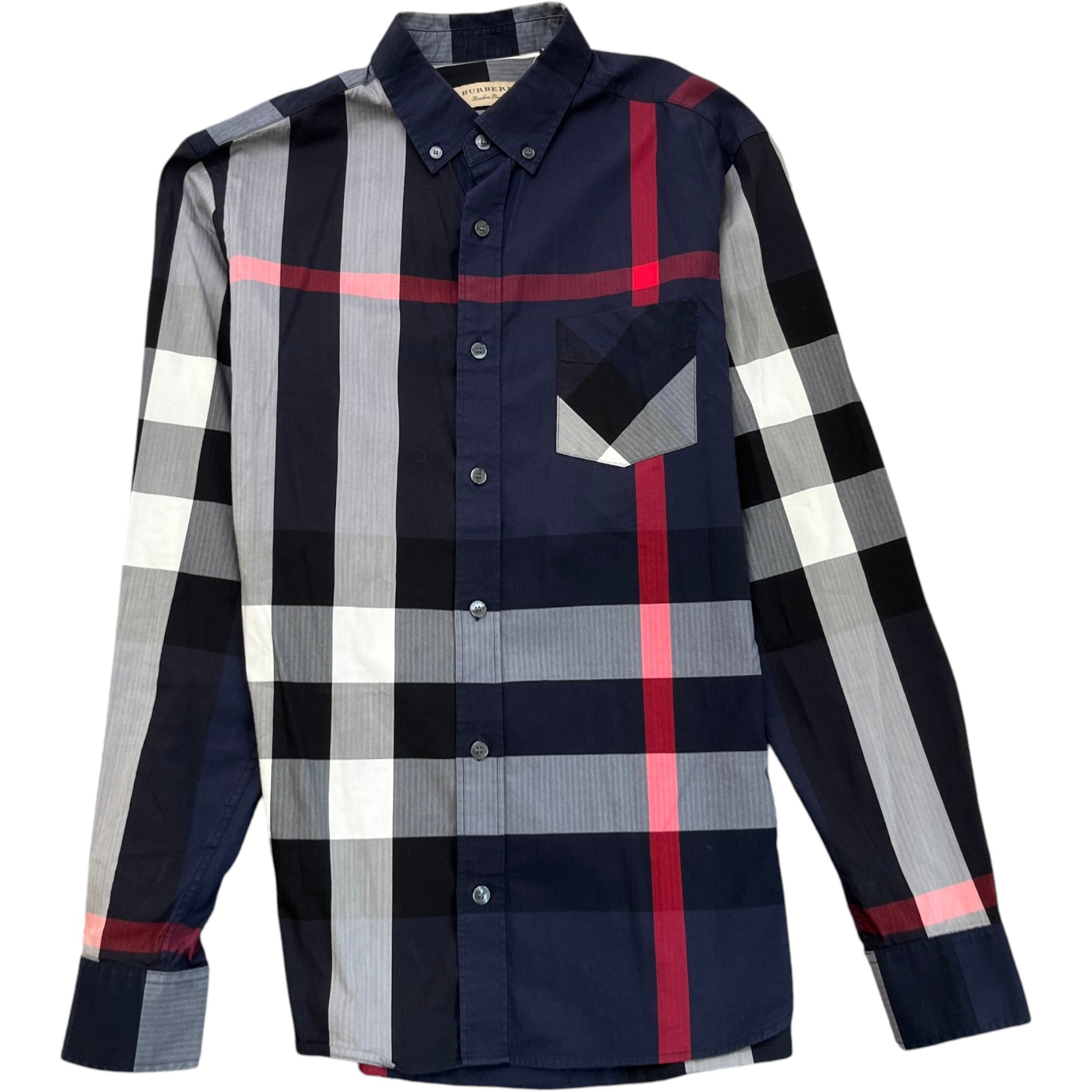 Men's Checkered Long Sleeve Shirt Navy Size S