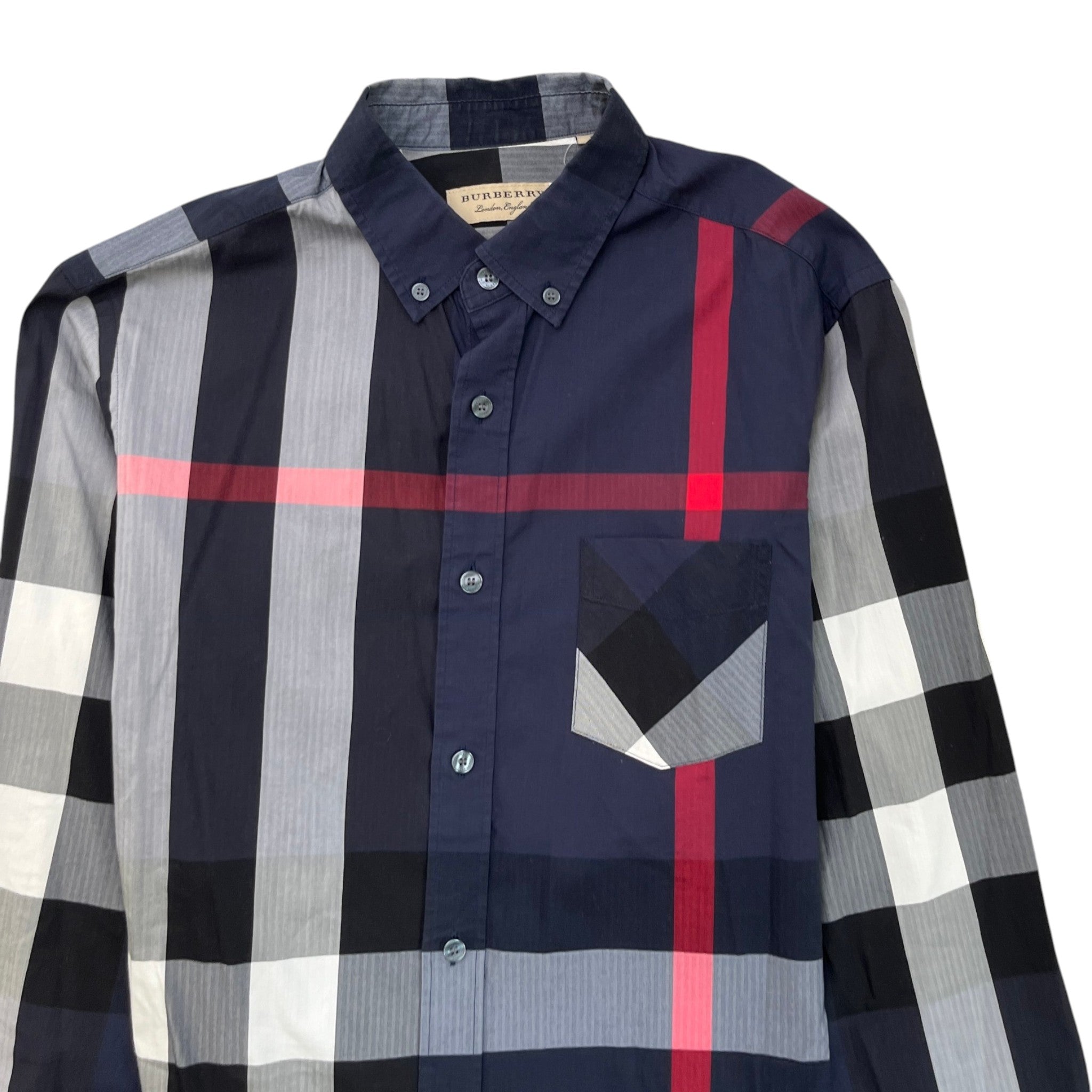 Men's Checkered Long Sleeve Shirt Navy Size S