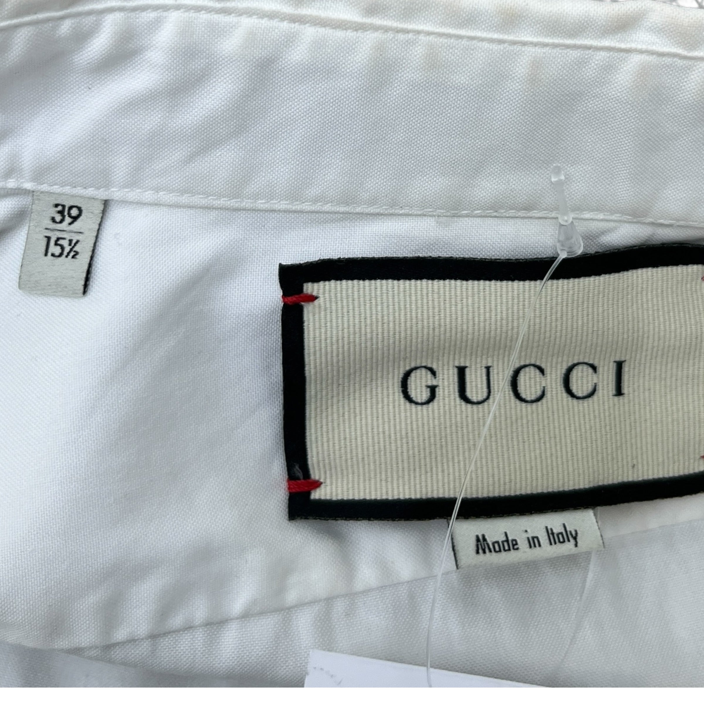 Men's Embroidered Collar Long Sleeve Shirt White Size L