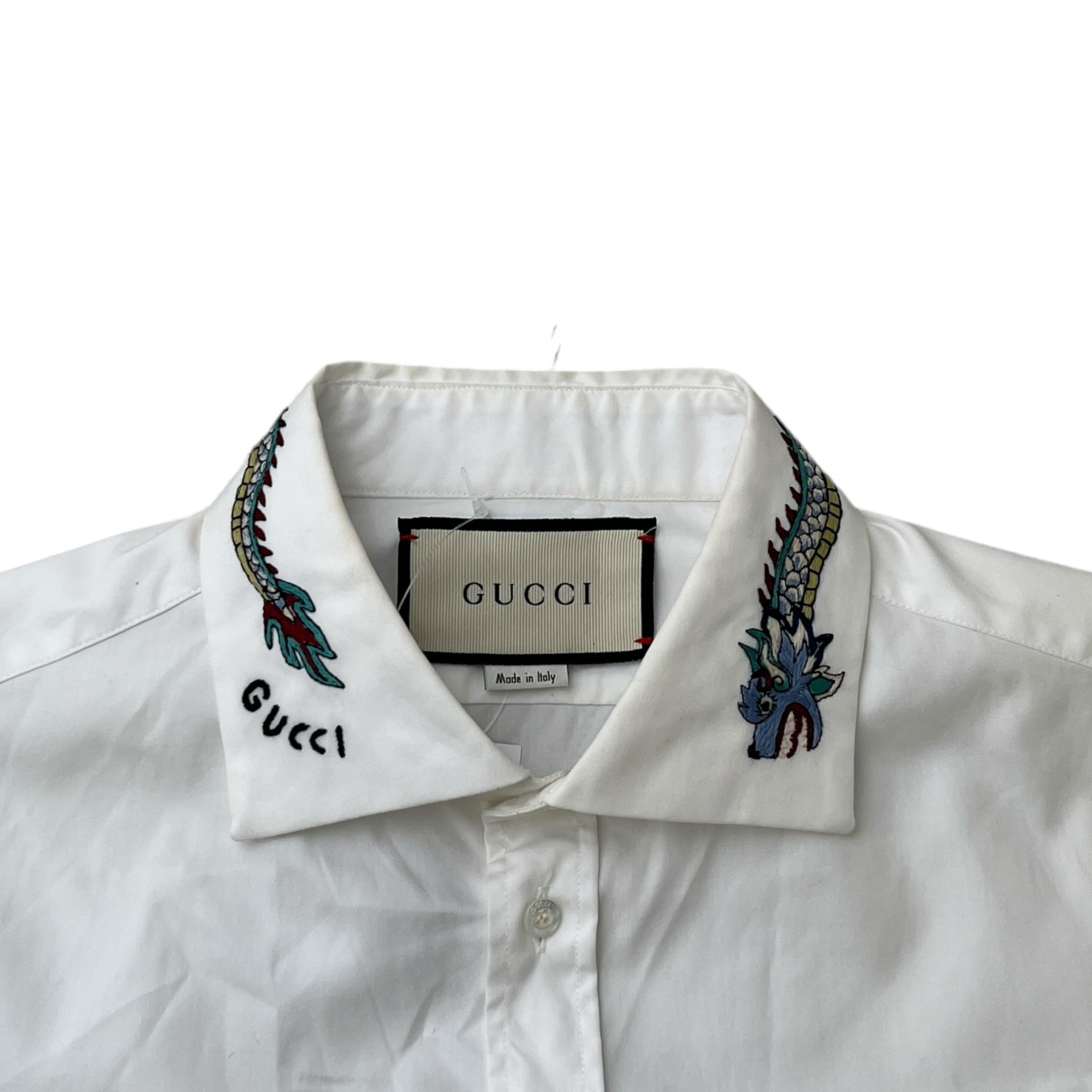 Men's Embroidered Collar Long Sleeve Shirt White Size L