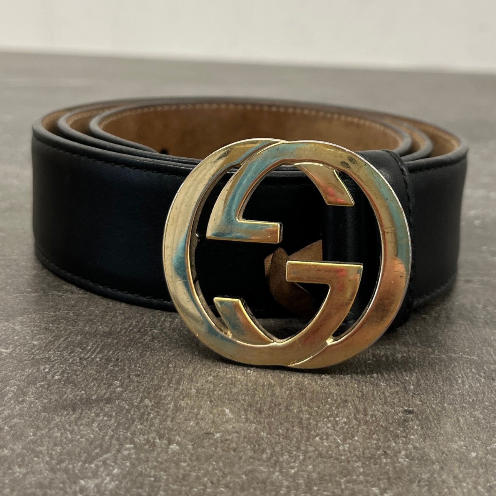 Men's Interlocking G Belt Black Size Waist 34"
