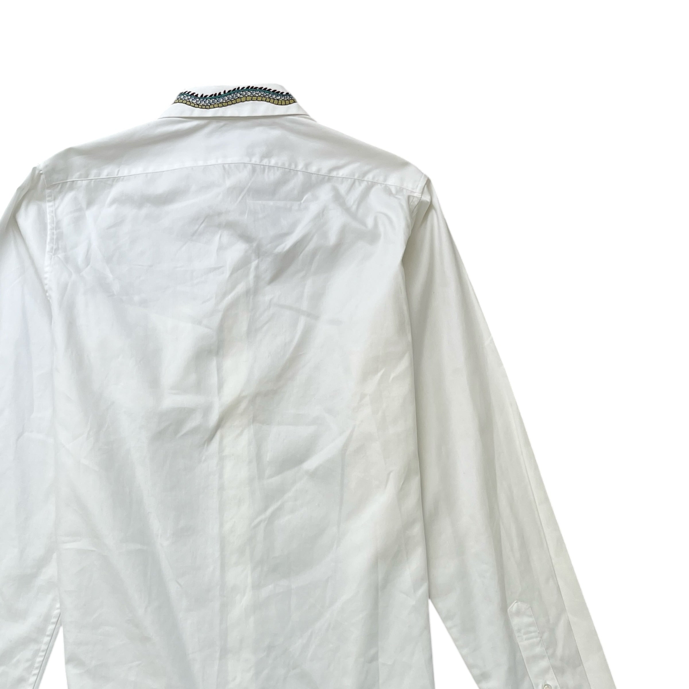 Men's Embroidered Collar Long Sleeve Shirt White Size L