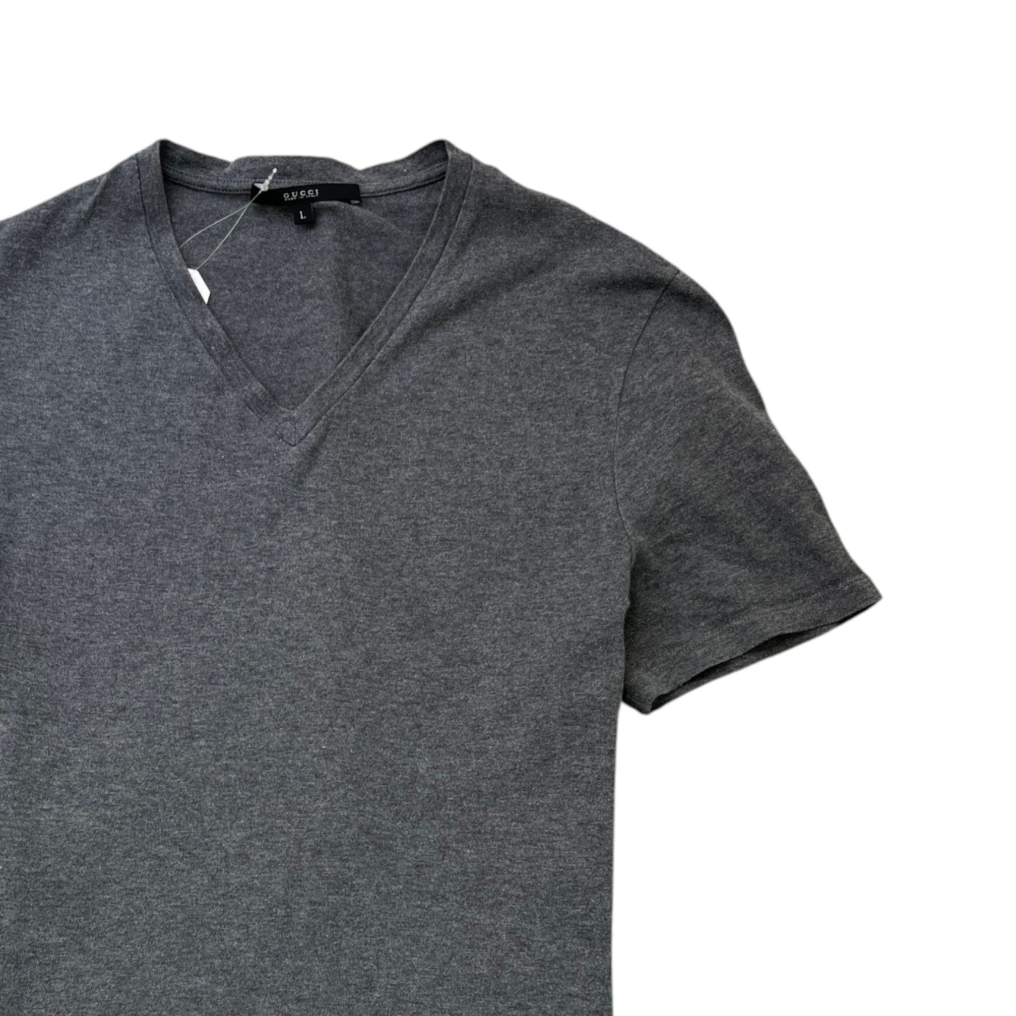 Men's V Neck Web T-Shirt Grey Size L