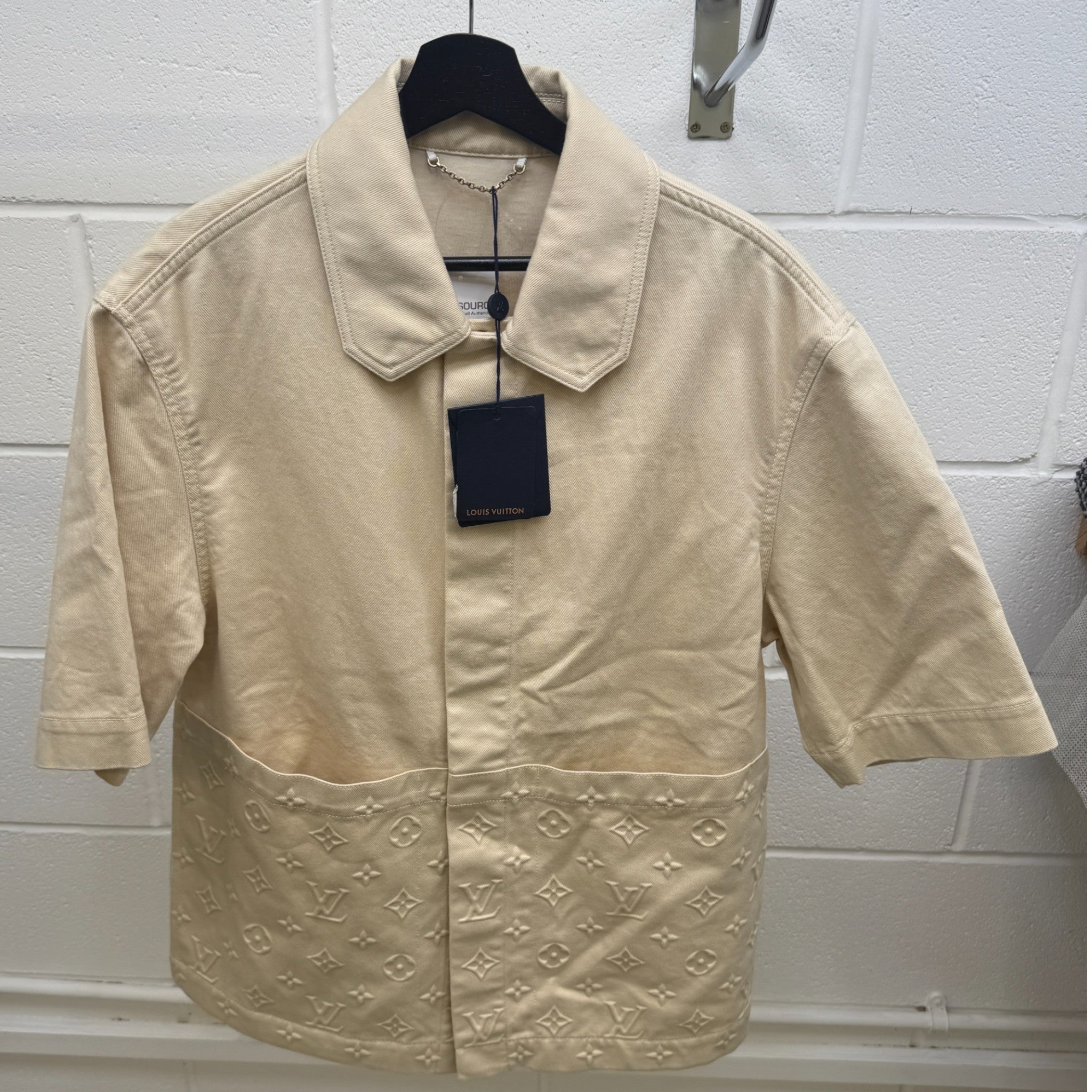 Men's Monogram Workwear Short-Sleeved Shirt Cream Size M