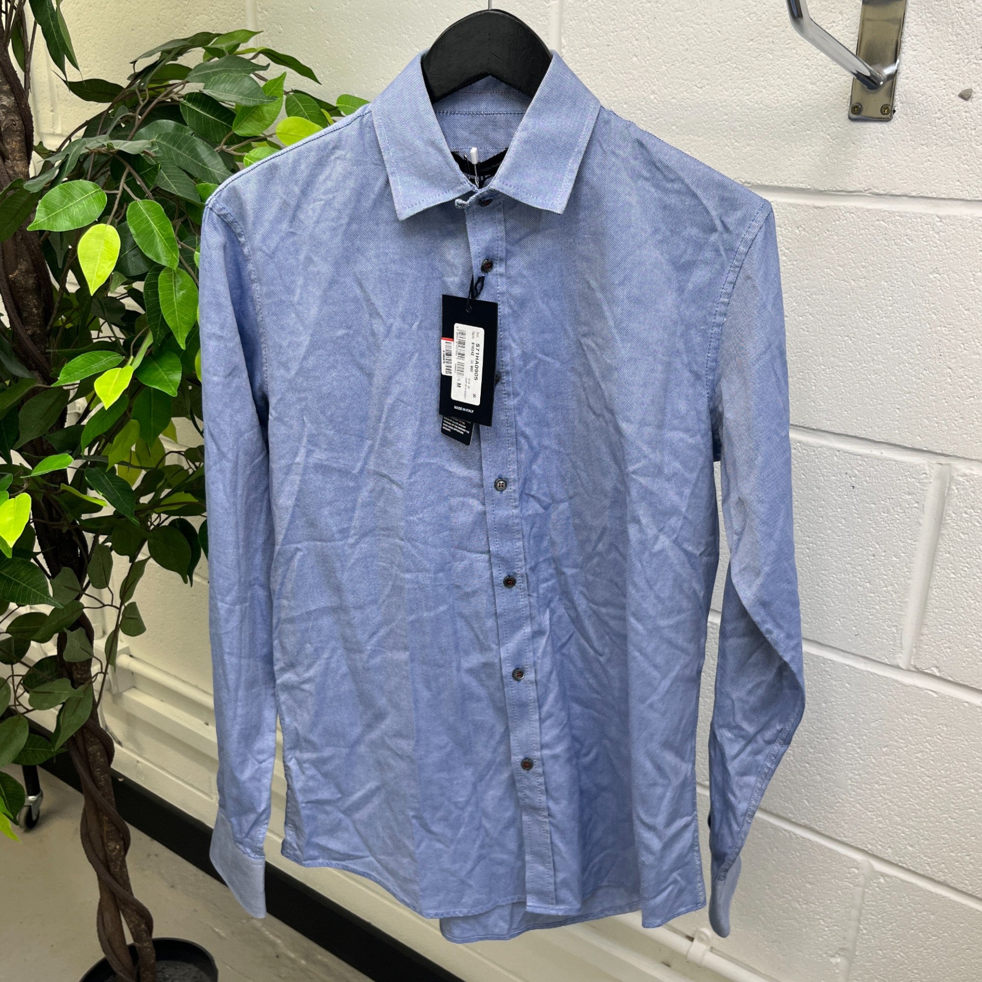 Men's Embroidered Logo Long Sleeve Shirt Blue Size M